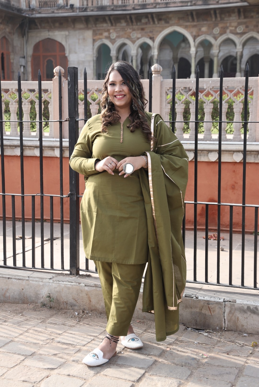 Olive Solid Straight Suit Set