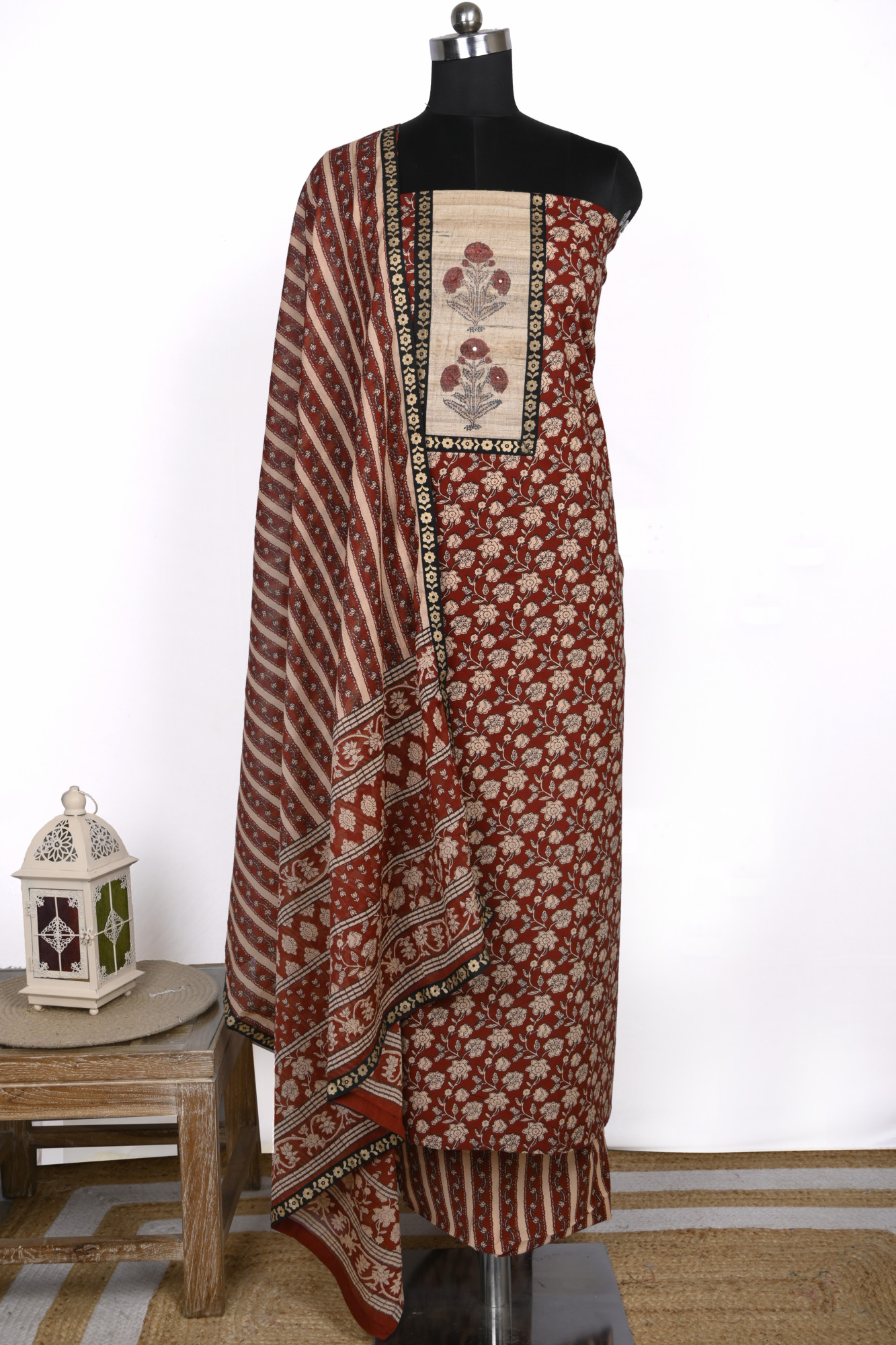 Maroon cotton Suit Set with Beautiful Dupatta - 1019-FS1699-1A