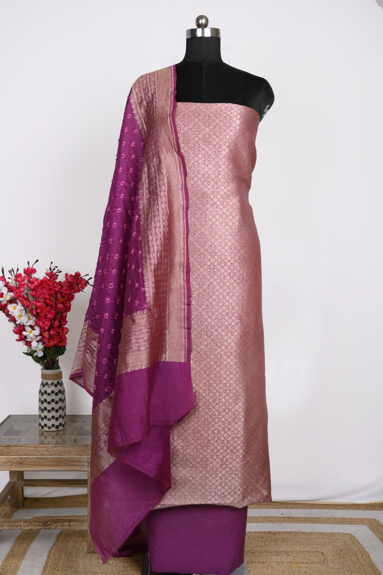 Purple Brocade Suit Set with Chanderi brocade Dupatta - 933-13706-C