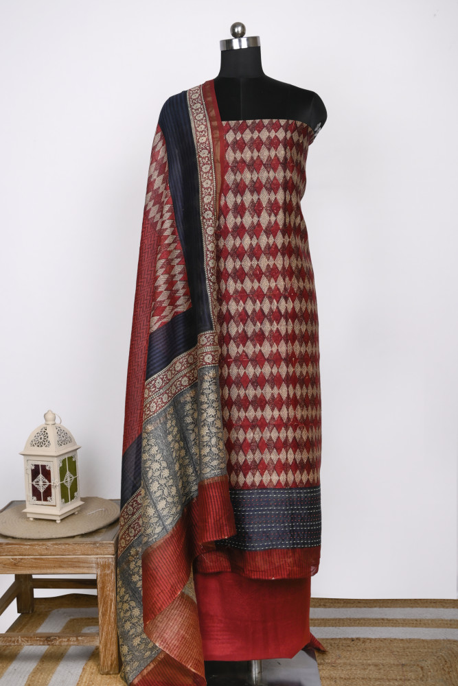 Image of Maroon Chanderi Suit Set with Beautiful Dupatta - 811-LV-US3715-14B