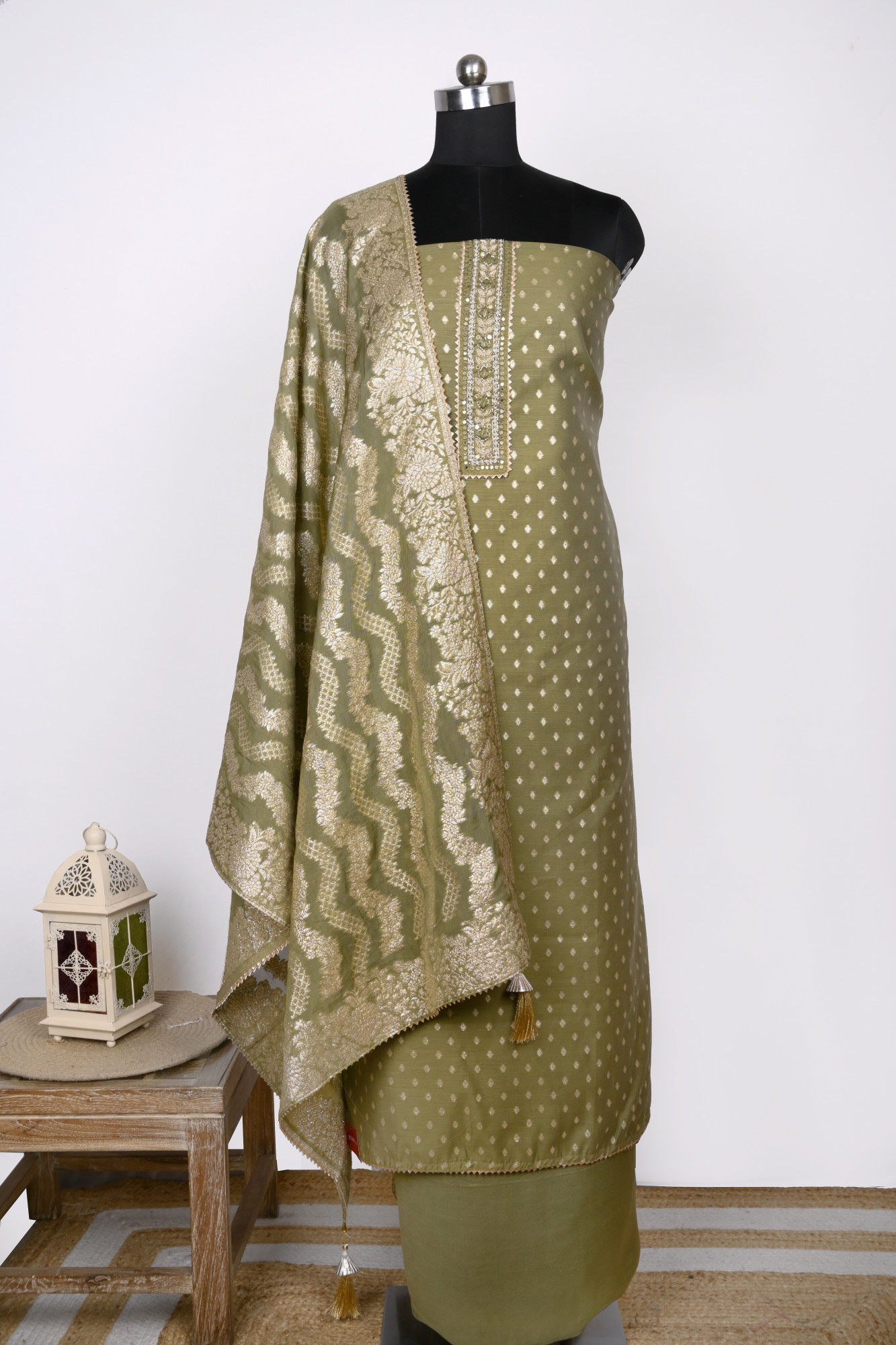 Mehndi Chanderi Silk Suit Set with Beautiful Dupatta - 912-BHT83523