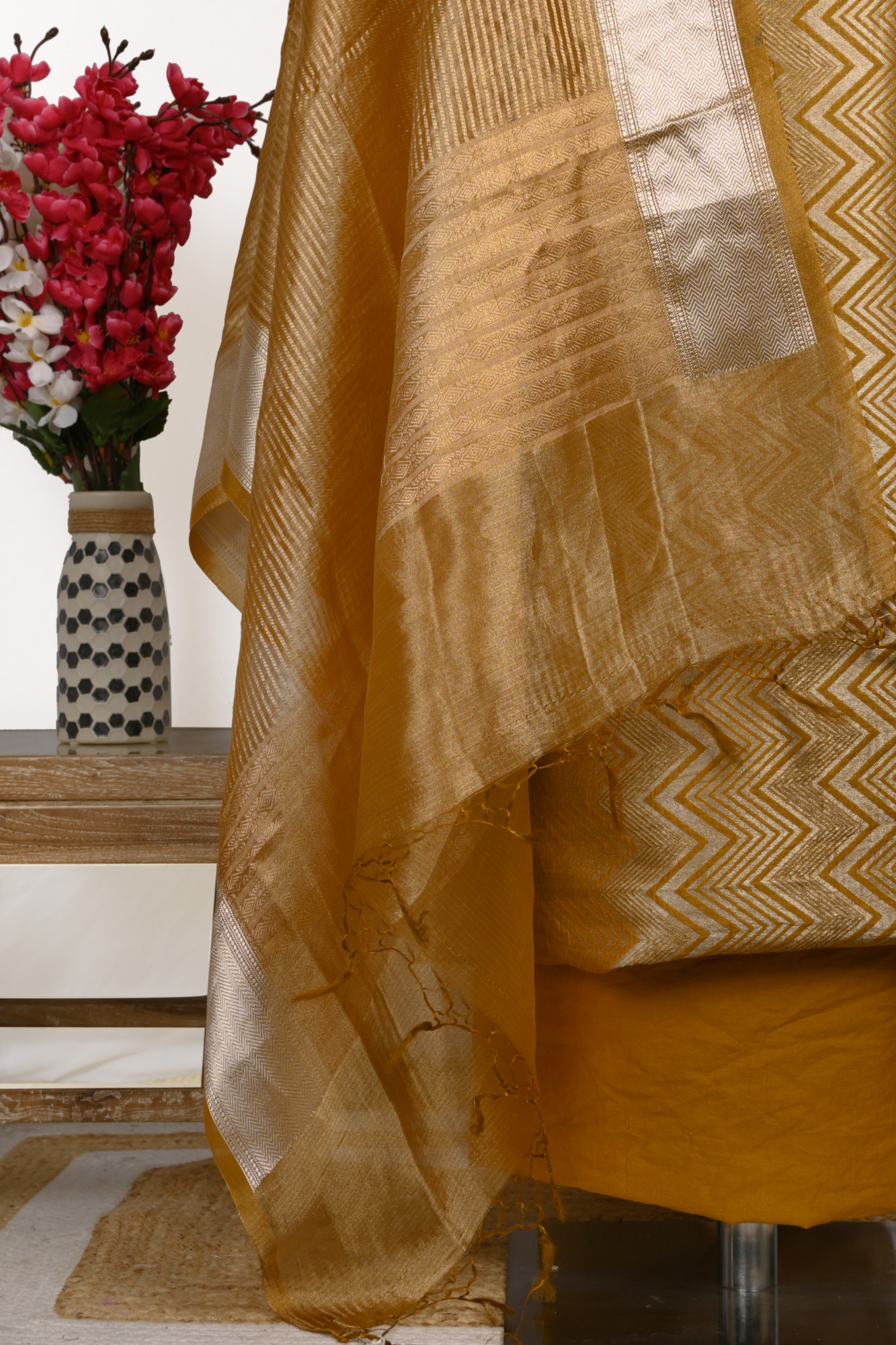 Mustard Brocade Suit Set with Chanderi brocade Dupatta - 933-11728C