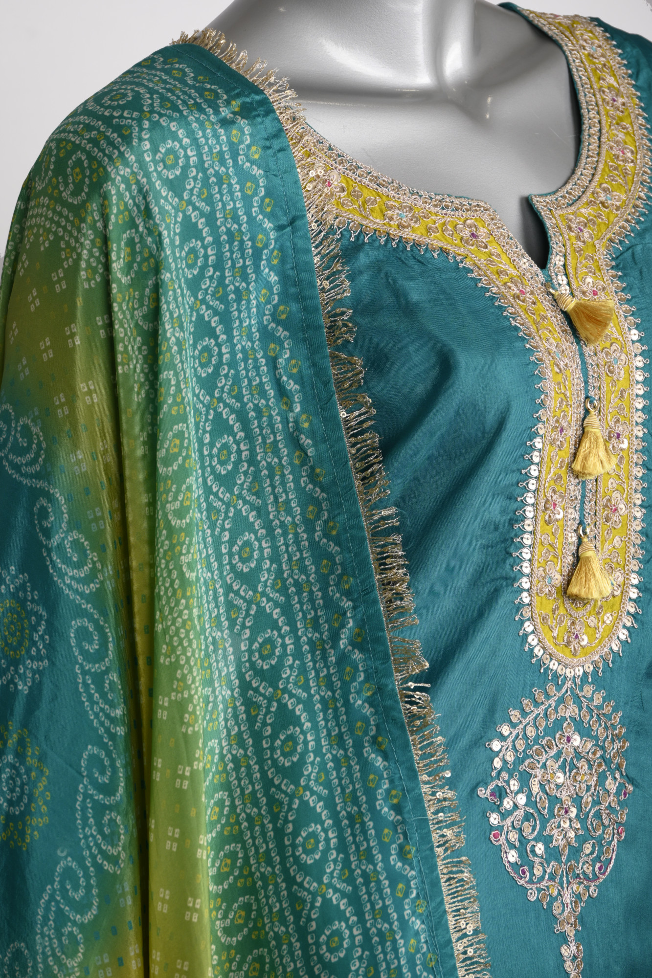 Firozi Satin Silk Stitched Suit Set with Dupatta - 1023-1001A