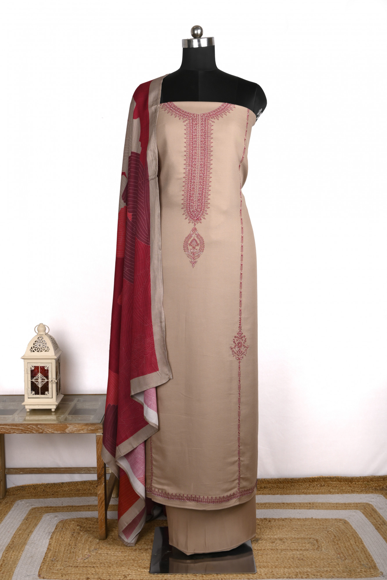 Beige Spun Suit With Spun Dupatta - VARV11A