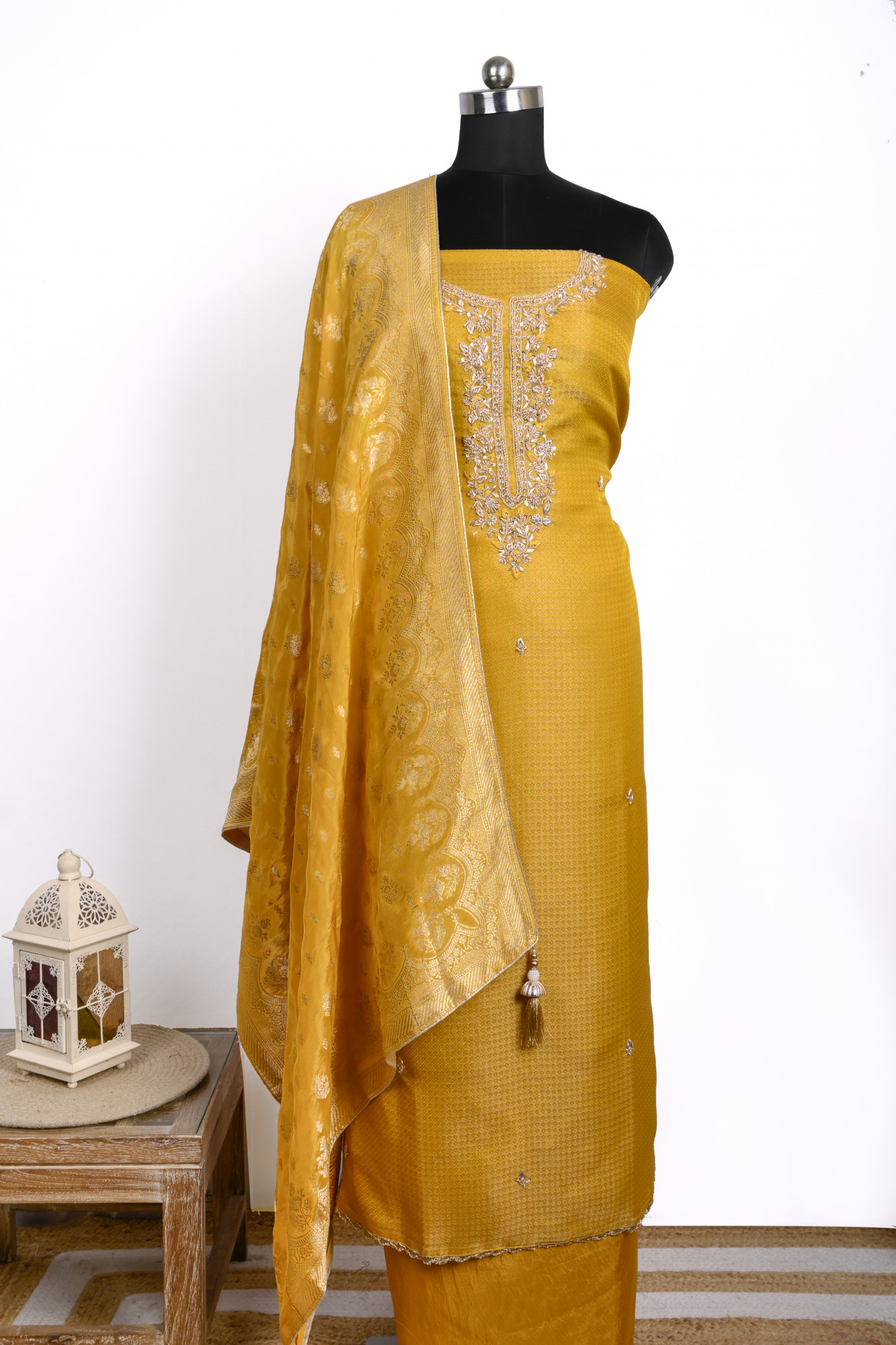 Mustard Shimmer Suit Set with Beautiful Dupatta - 912-AC19888
