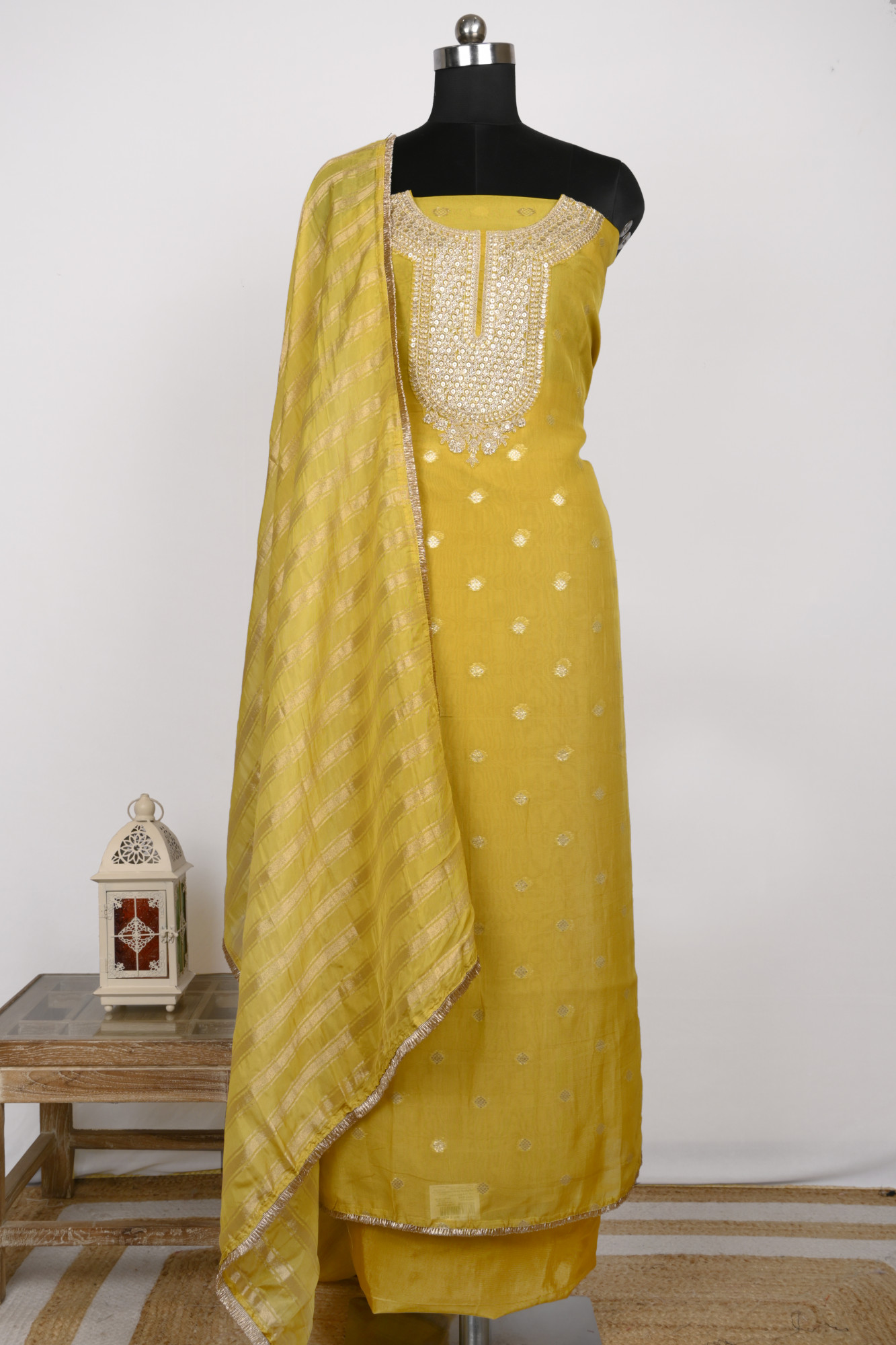 Yellow Organza Suit Set with Organza Dupatta -131-CT4490A