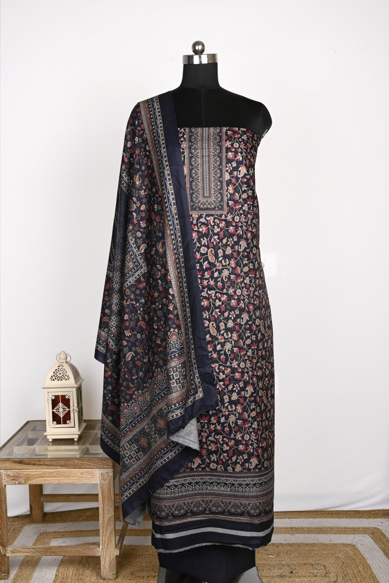 Blue Spun Printed Suit Set with Spun Dupatta - 1000-70373