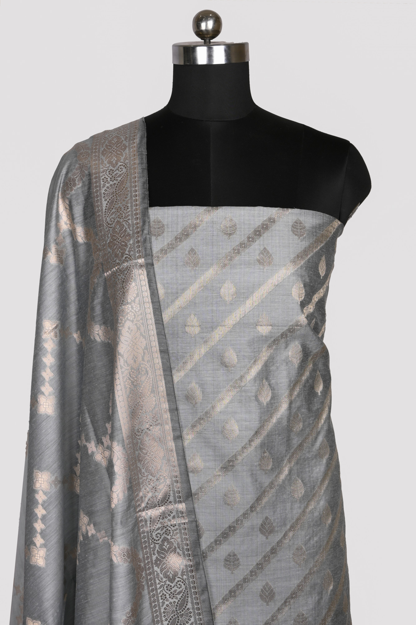 Blue Chanderi Silk Unstitch Suit Set with Dupatta - 1021-NMR2-4E