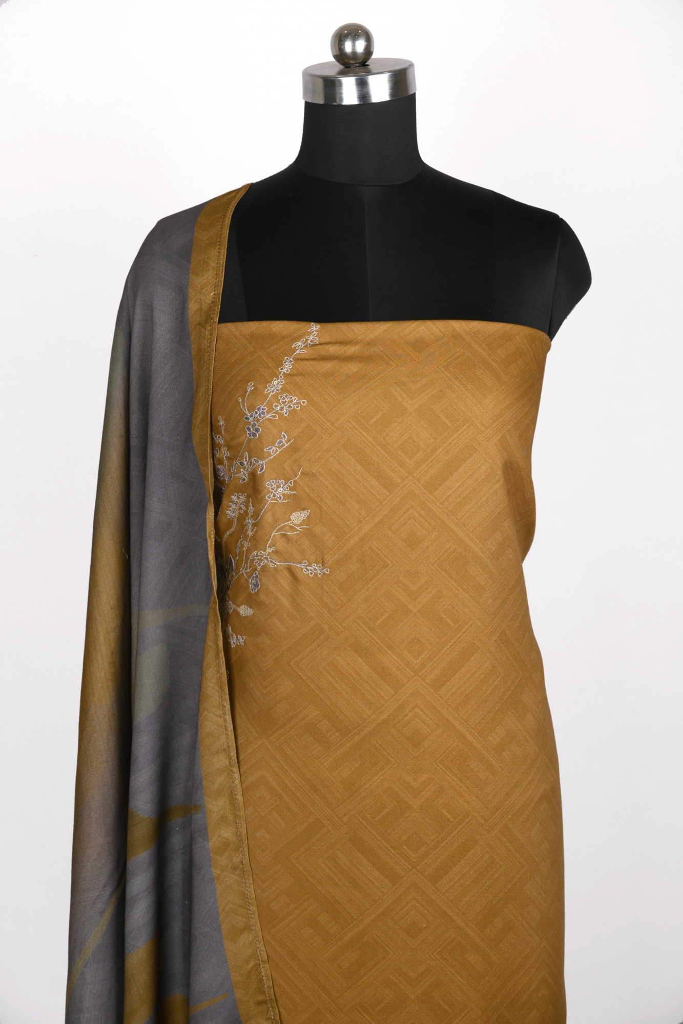 Mustard Spun Suit Set With Spun Dupatta - VARV01B