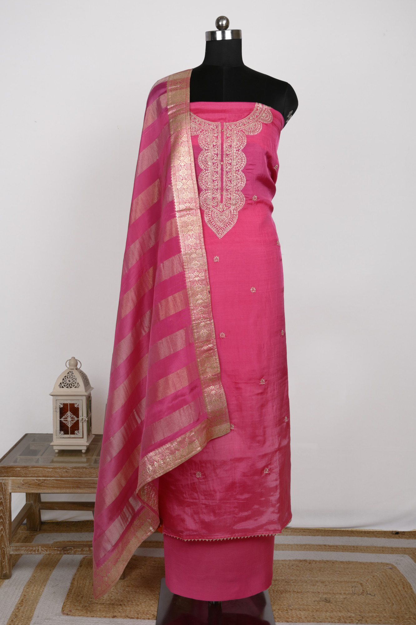 Pink Silk Suit Set with Silk Dupatta -131-NAR7007