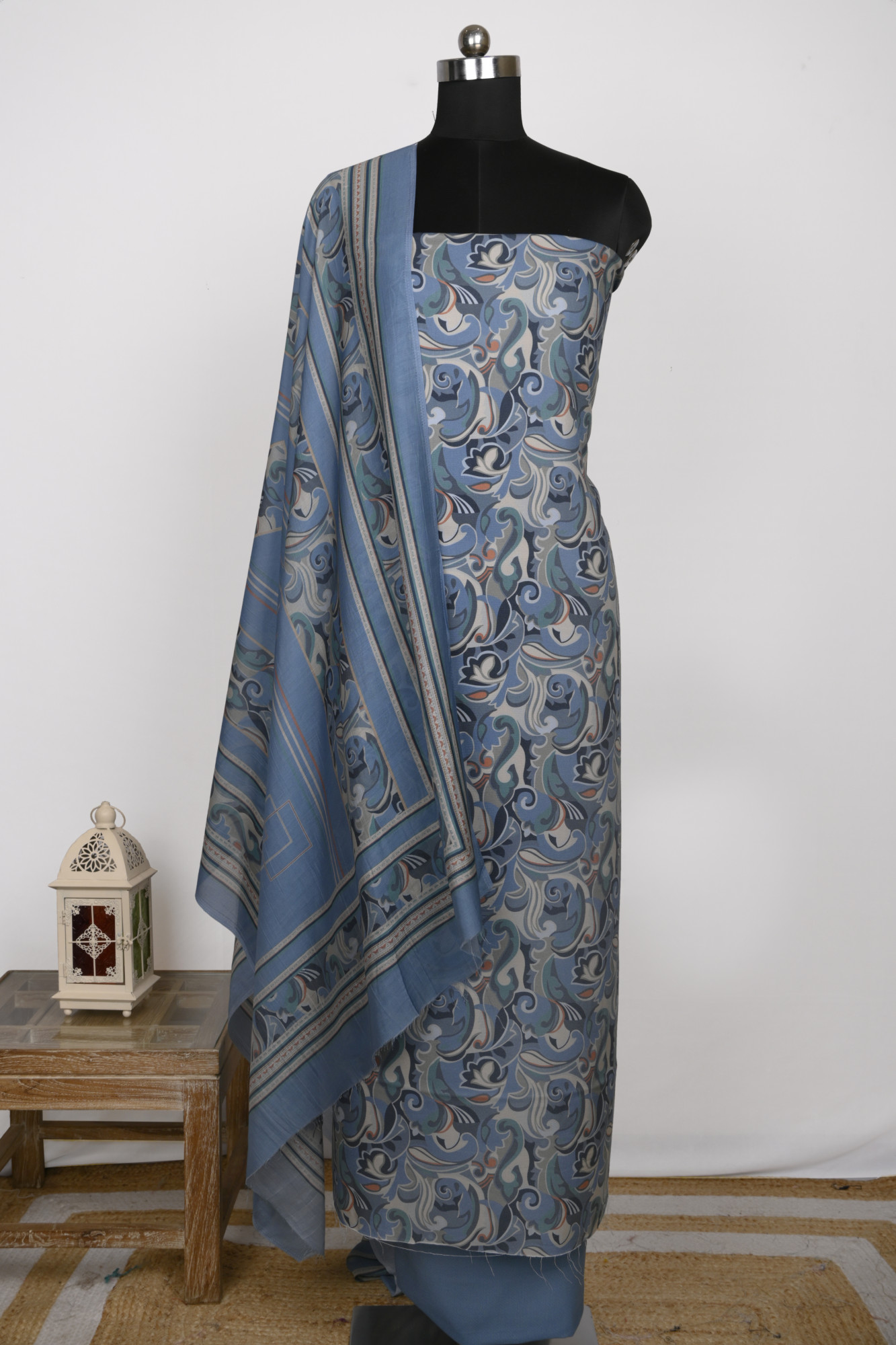 Blue Spun Suit Set with Beautiful Dupatta - 131-7558B