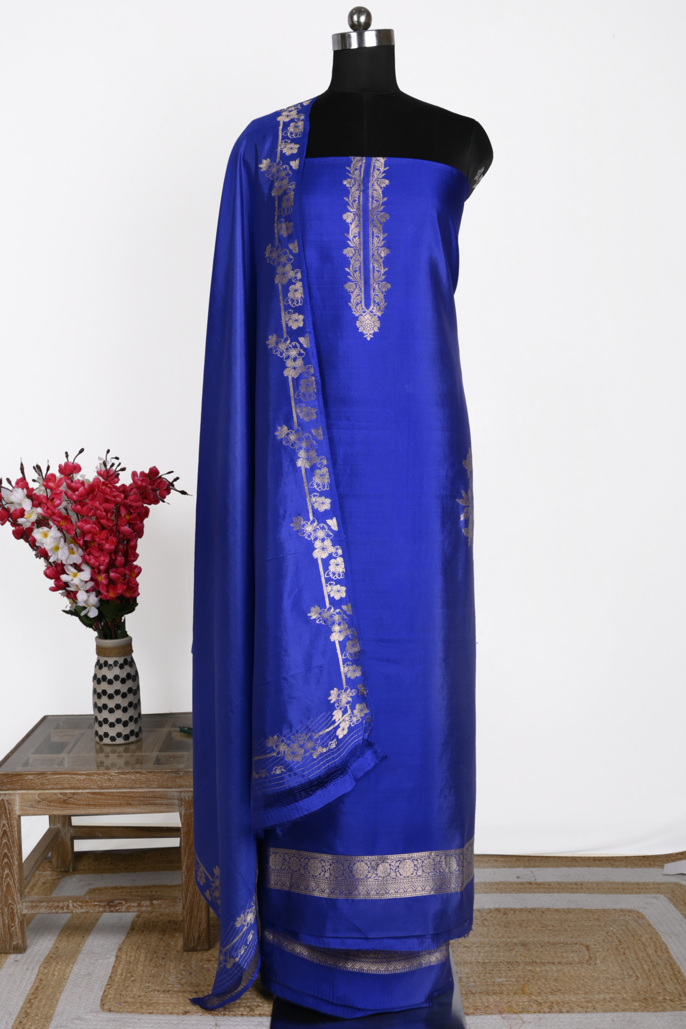 Blue Pure Silk Suit with Pure Silk Dupatta - SM2525187-1B