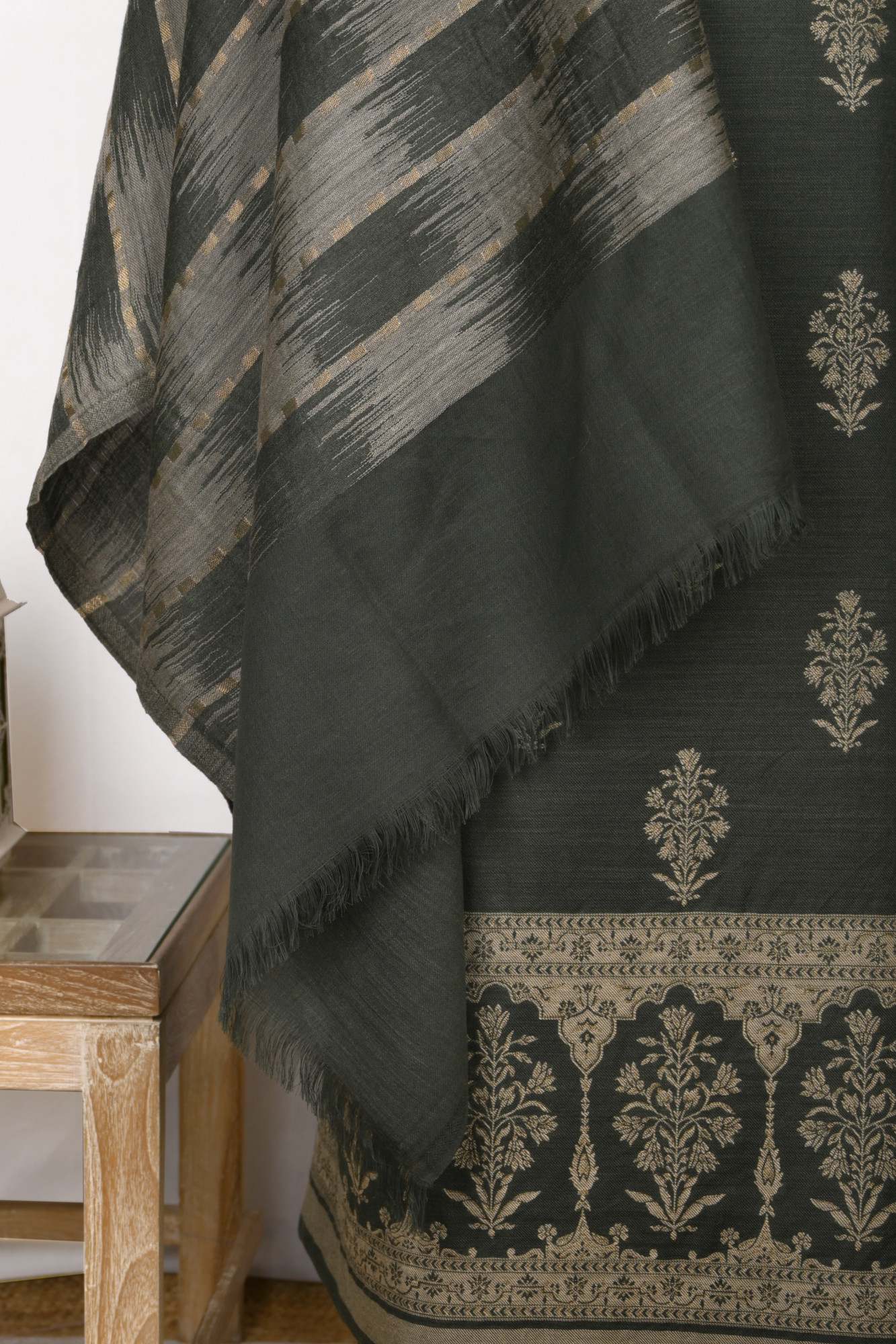 Green Pashmina Suit set with Pashmina Dupatta - PASH1403C