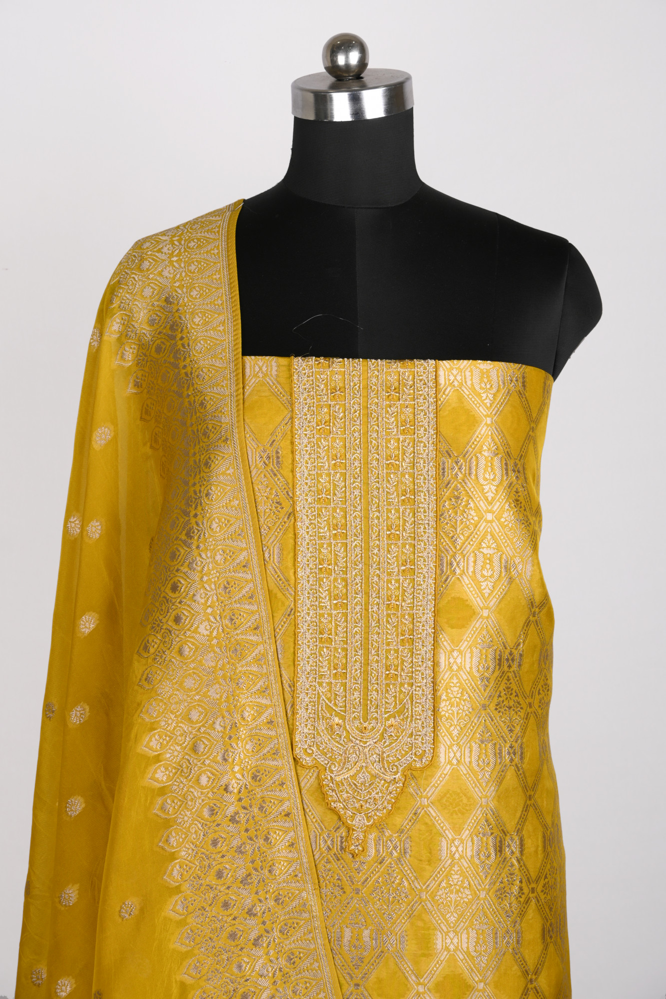 Yellow Organza Beautiful Suit Set with Dupatta - 131-KE11244