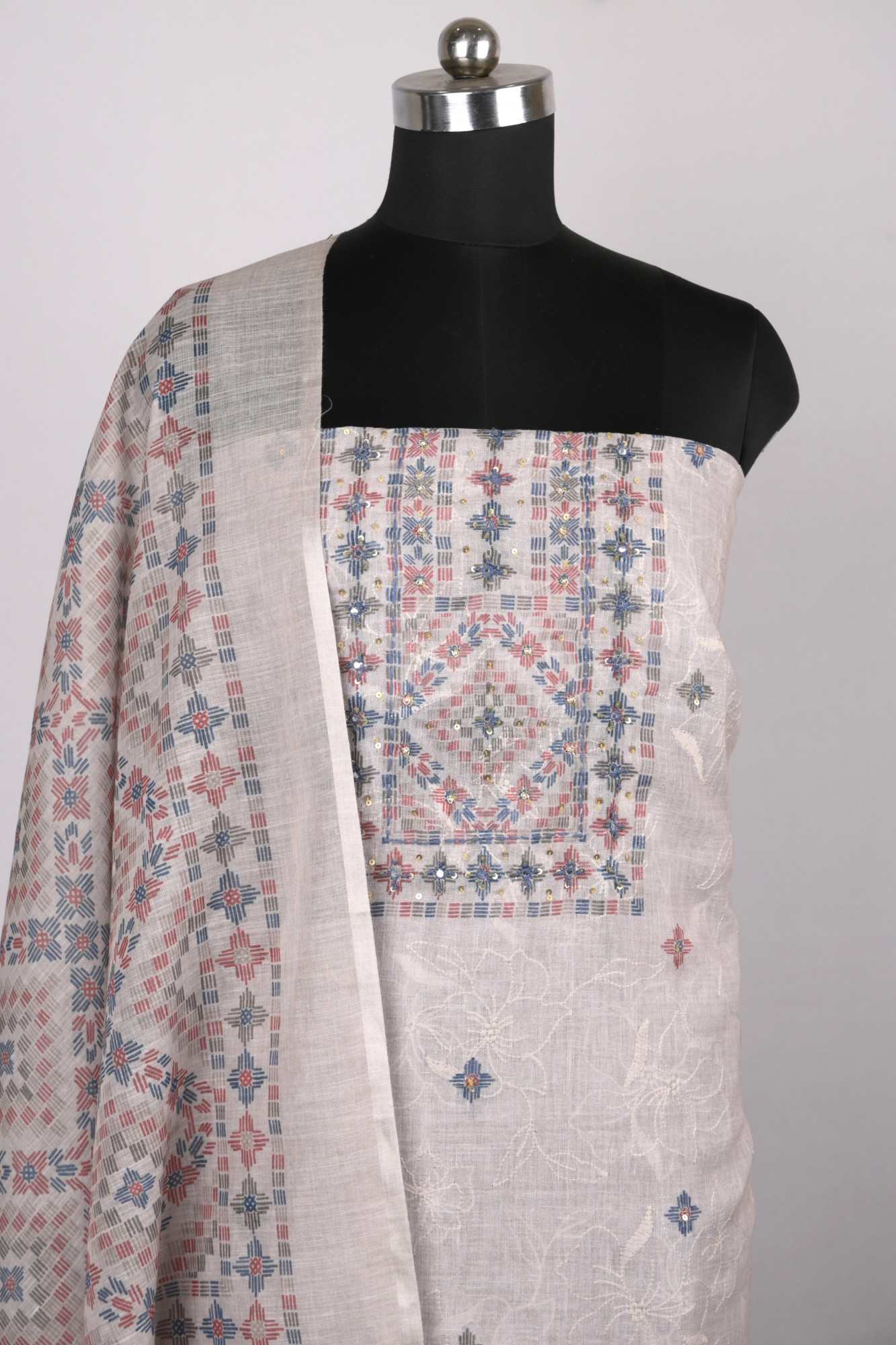 Beige Cotton Suit Set with Beautiful Dupatta - 1020-4930-4A