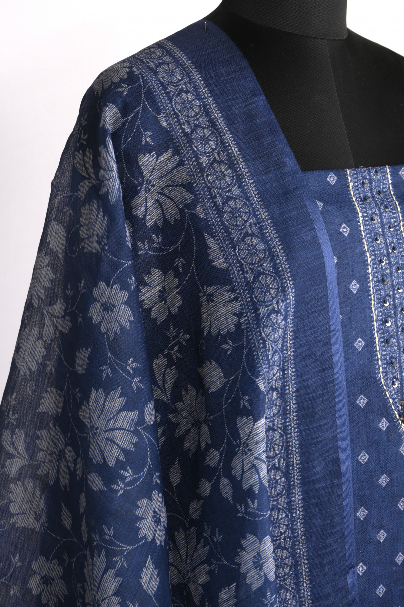 Blue Cotton Suit Set with Beautiful Dupatta - 1020-4954-2A