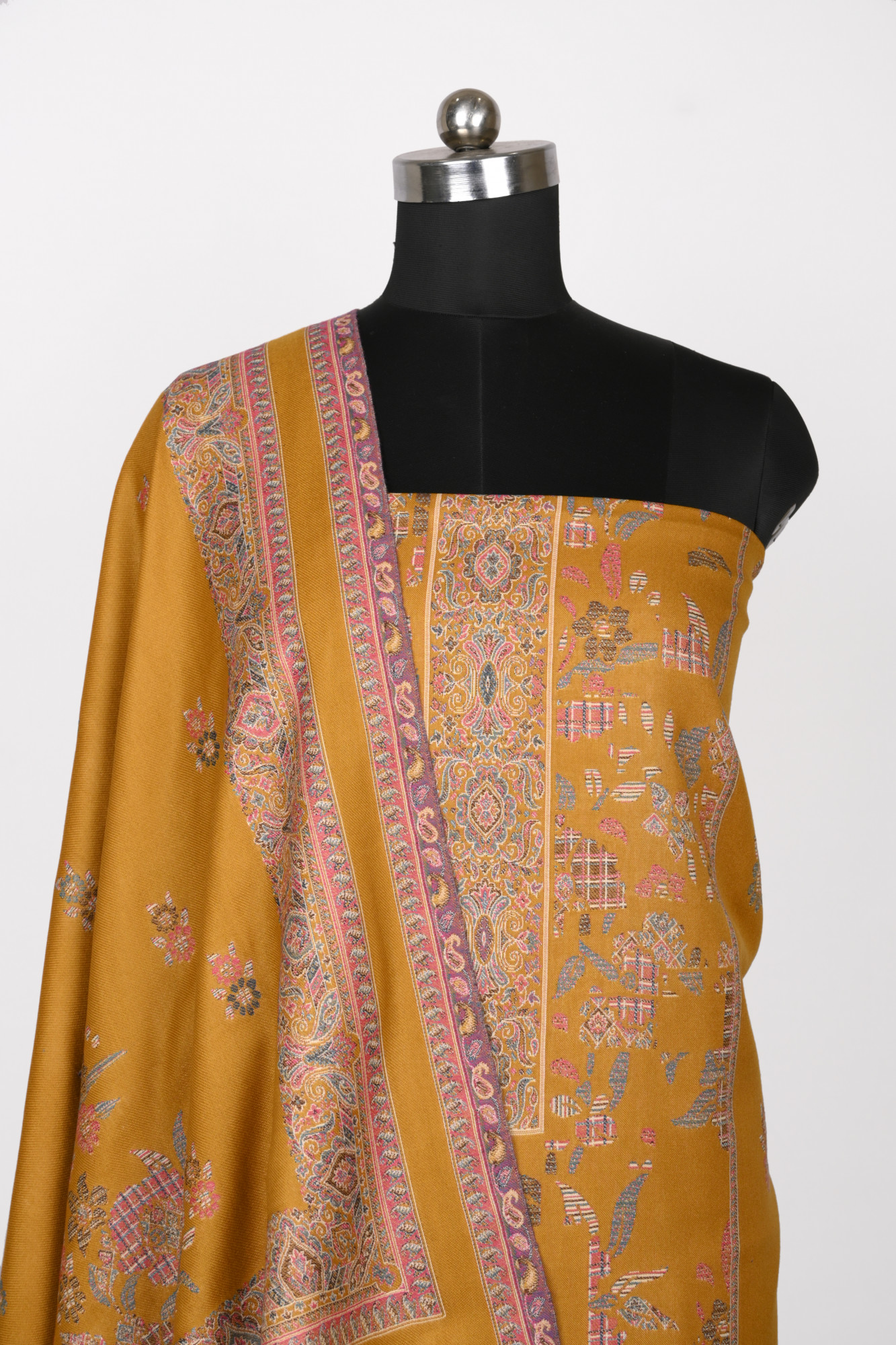 Mustard Printed Pashmina Suit Set With Dupatta - 1000-0484C