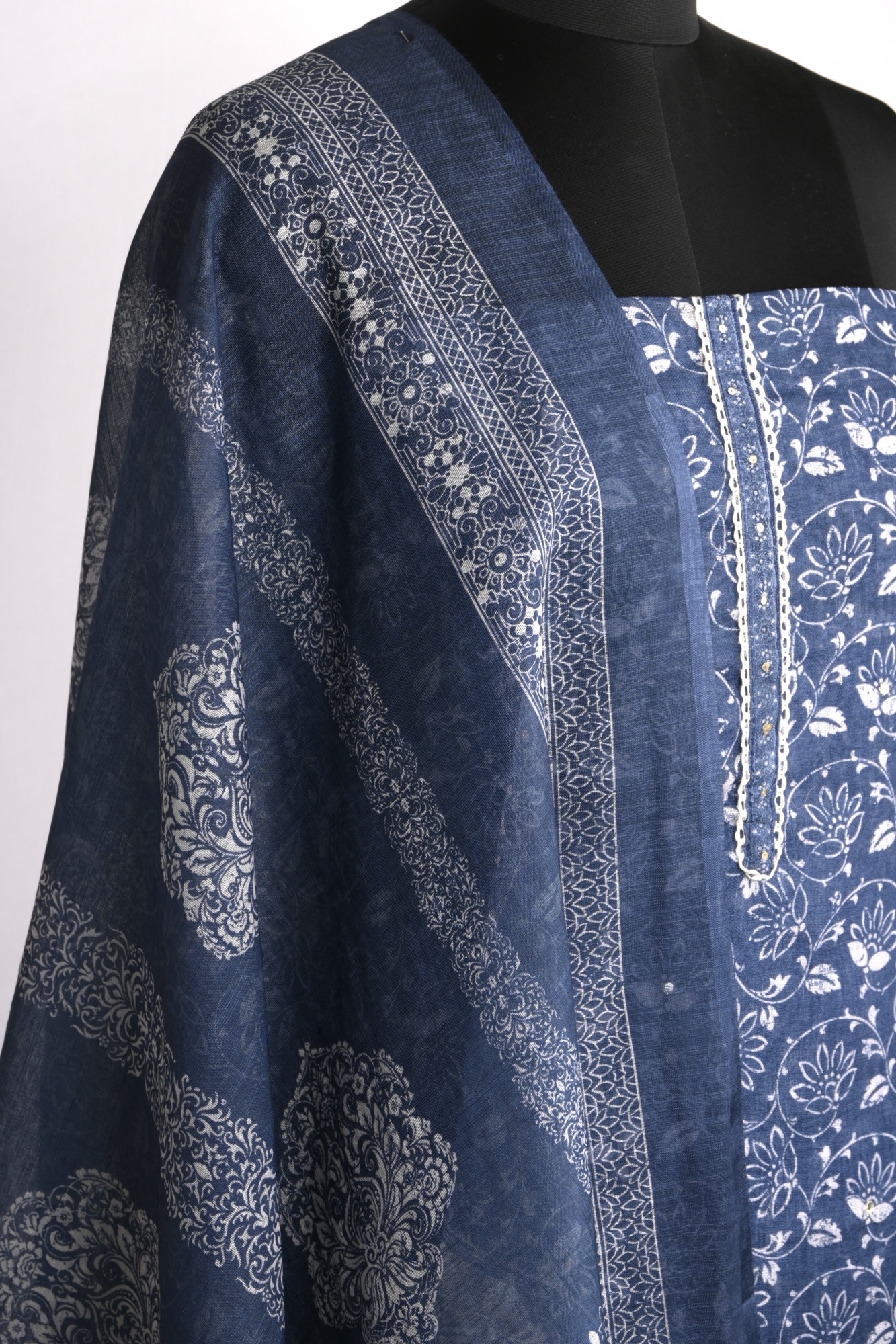 Blue Cotton Suit Set with Beautiful Dupatta - 1020-4952-7A