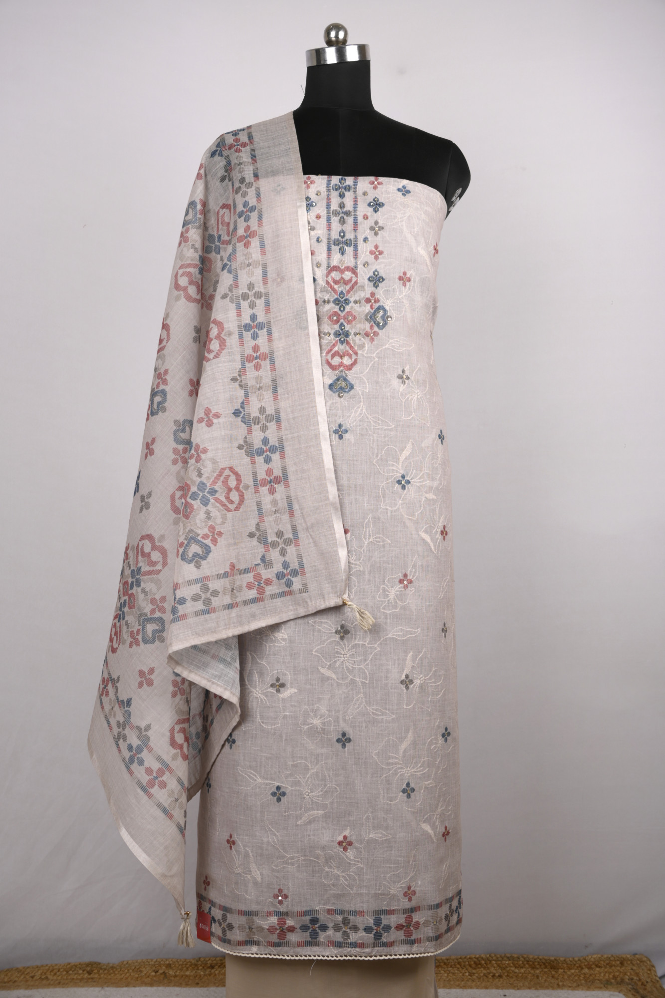 Beige Cotton Suit Set with Beautiful Dupatta - 1020-4930-2A