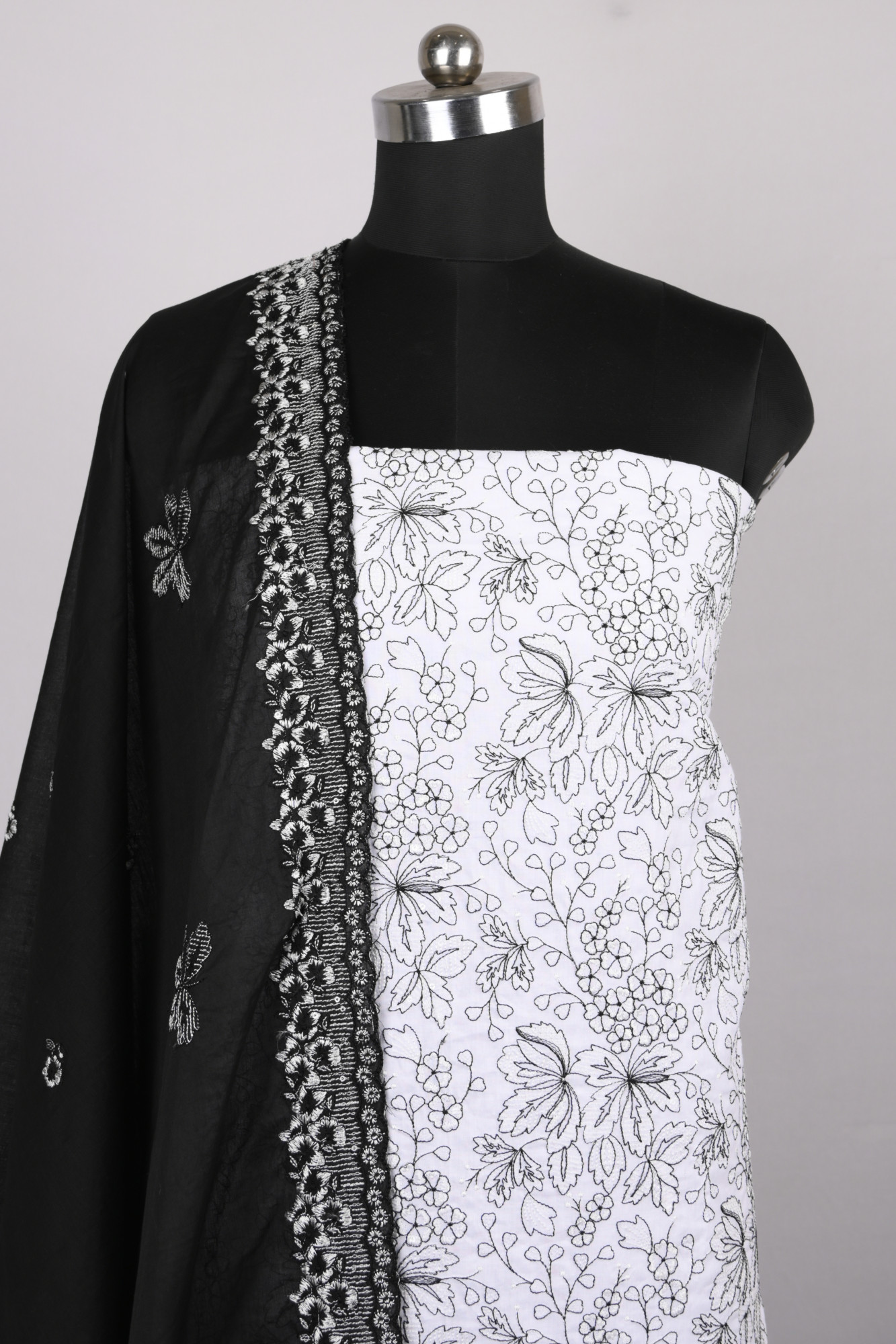 White Cotton Suit Set with Beautiful Dupatta - 1020-5322A