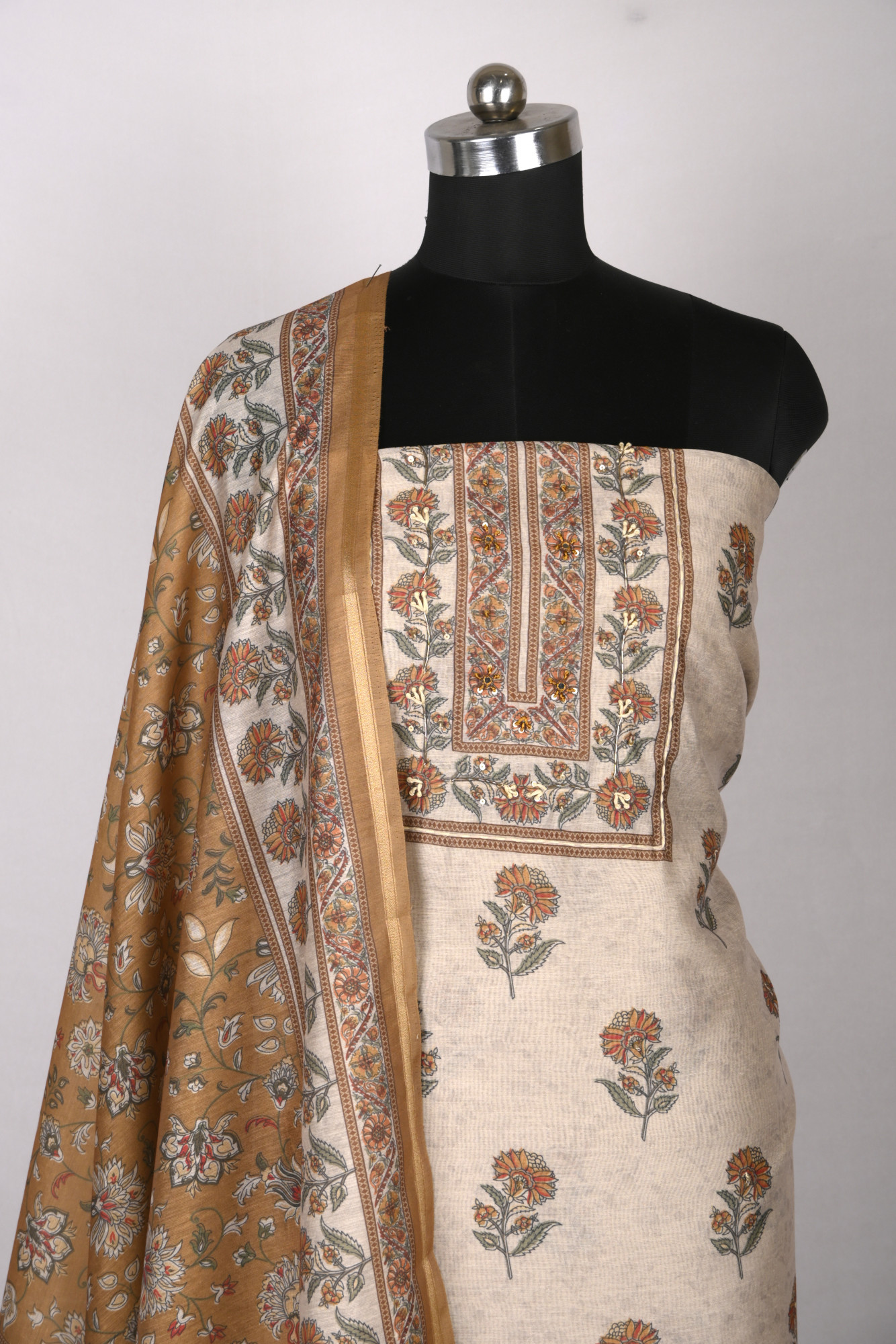 Mustard Cotton Suit Set with Beautiful Dupatta - 1020-4895B