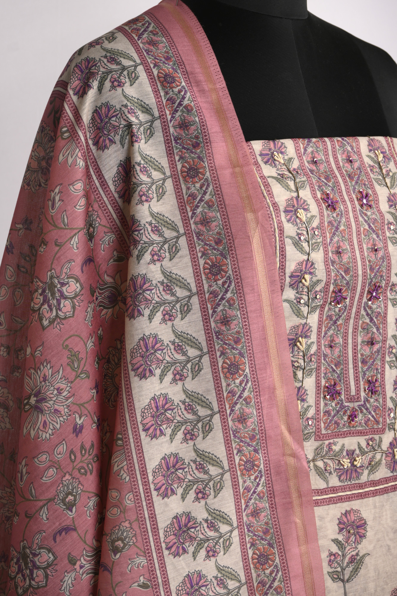 Pink Cotton Suit Set with Beautiful Dupatta - 1020-4895C