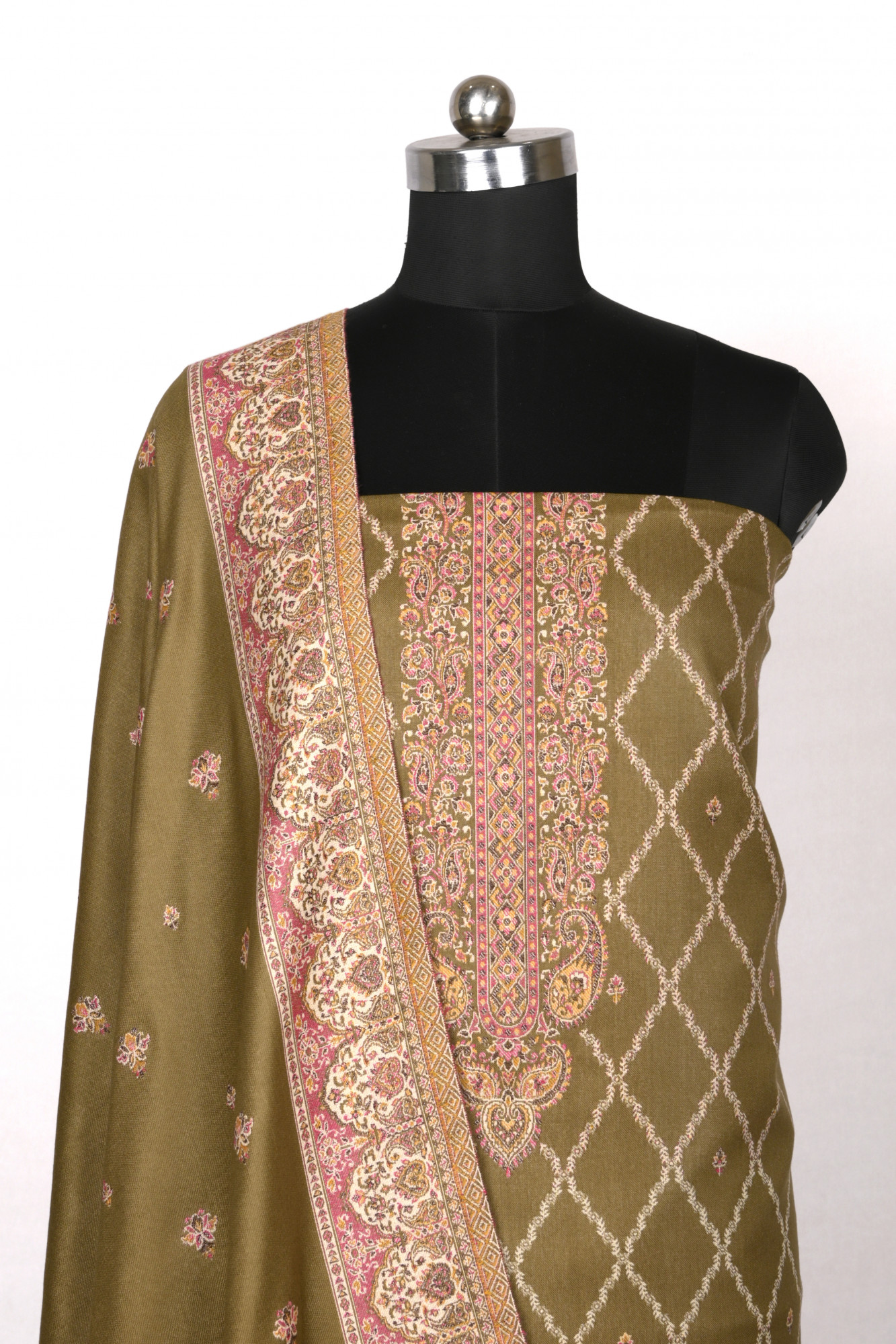Mehndi Printed Pashmina Suit Set With Dupatta - 1000-0485B