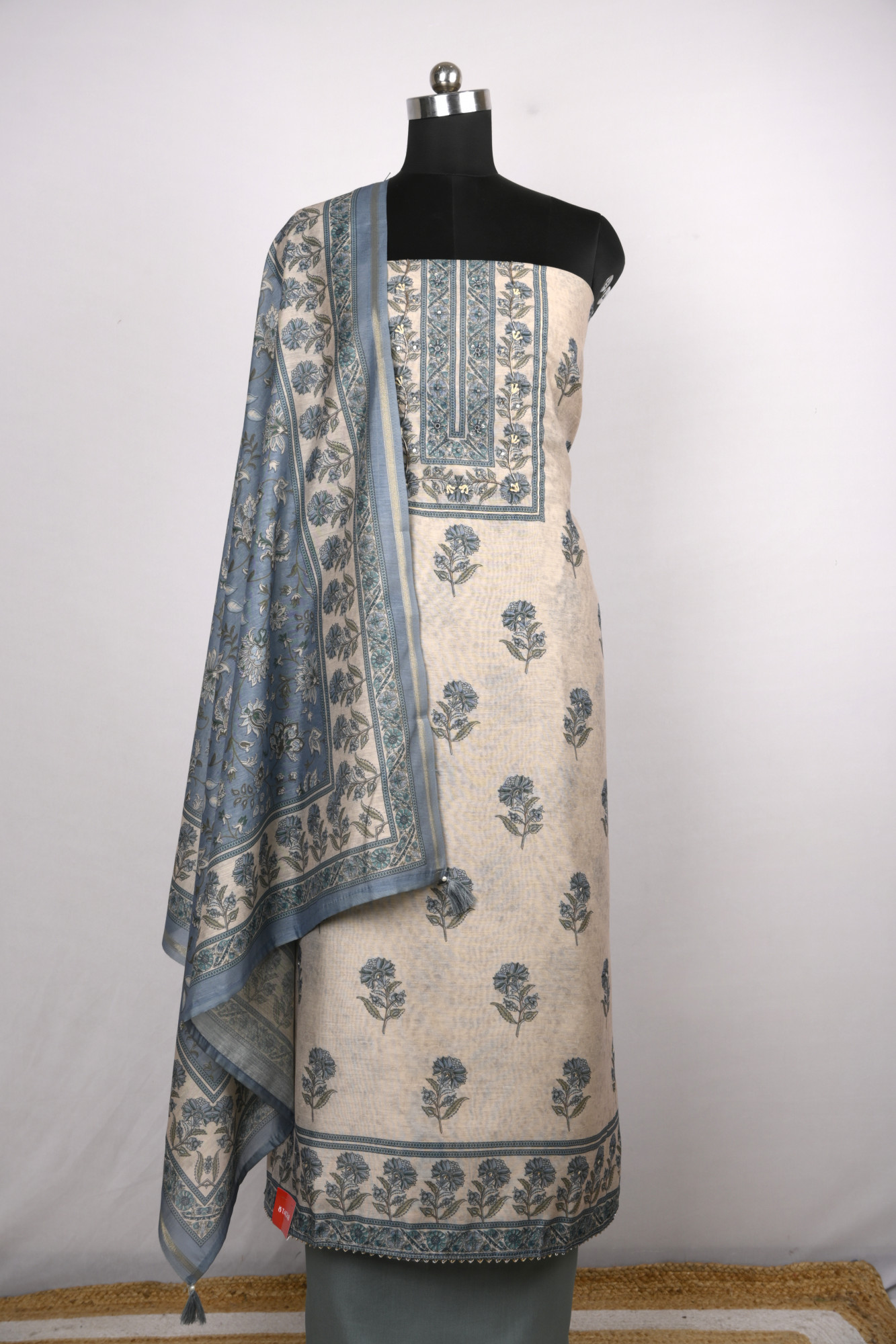 Blue Cotton Suit Set with Beautiful Dupatta - 1020-4895
