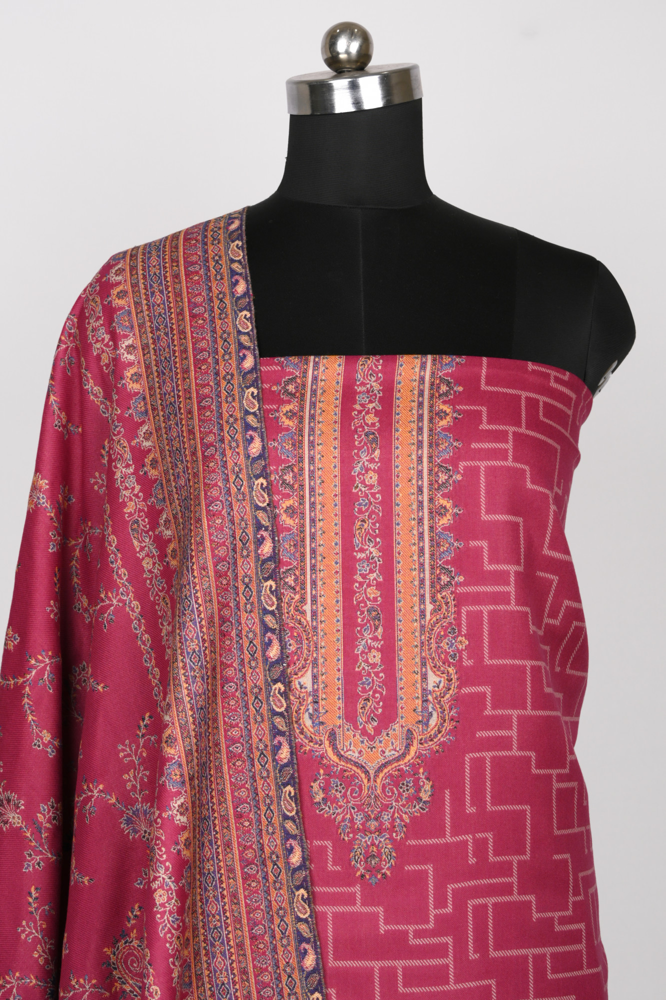 Rani Printed Pashmina Suit Set With Dupatta - 131-0482