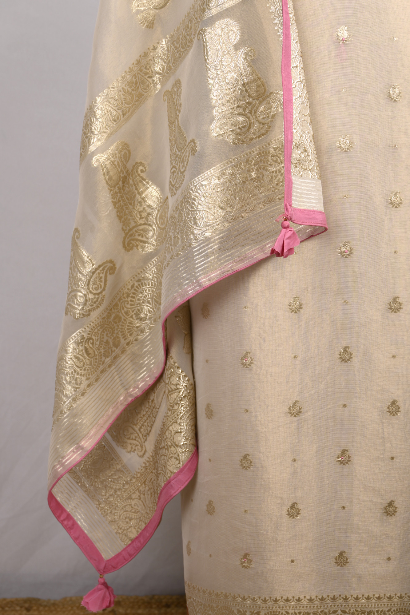 Beige Chanderi Silk Suit Set with Beautiful Dupatta - R157-SPR1779