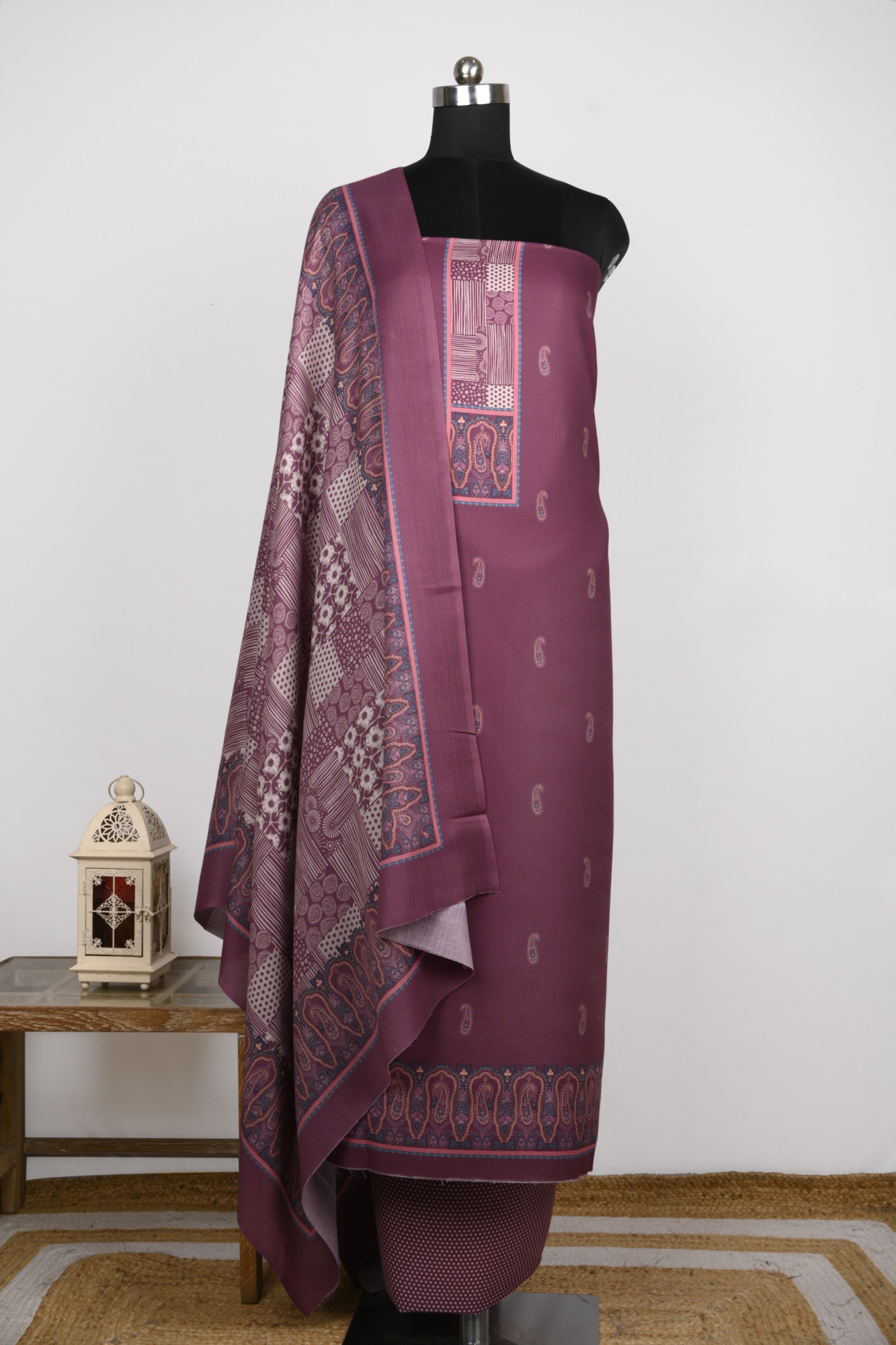 Wine Printed Spun Suit Set With Dupatta - 131-1815B
