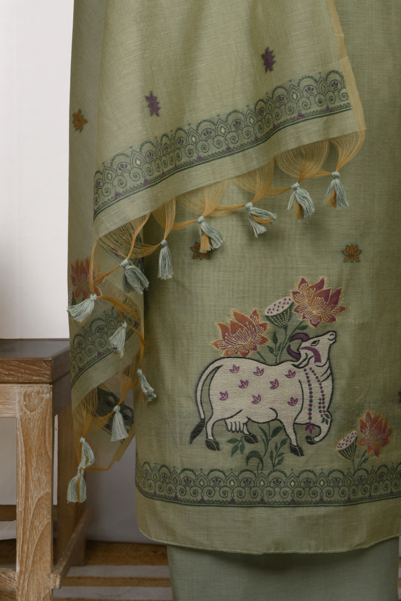 Green Chanderi Jamdani Suit Set with Beautiful Dupatta - 811-LVCT9553D