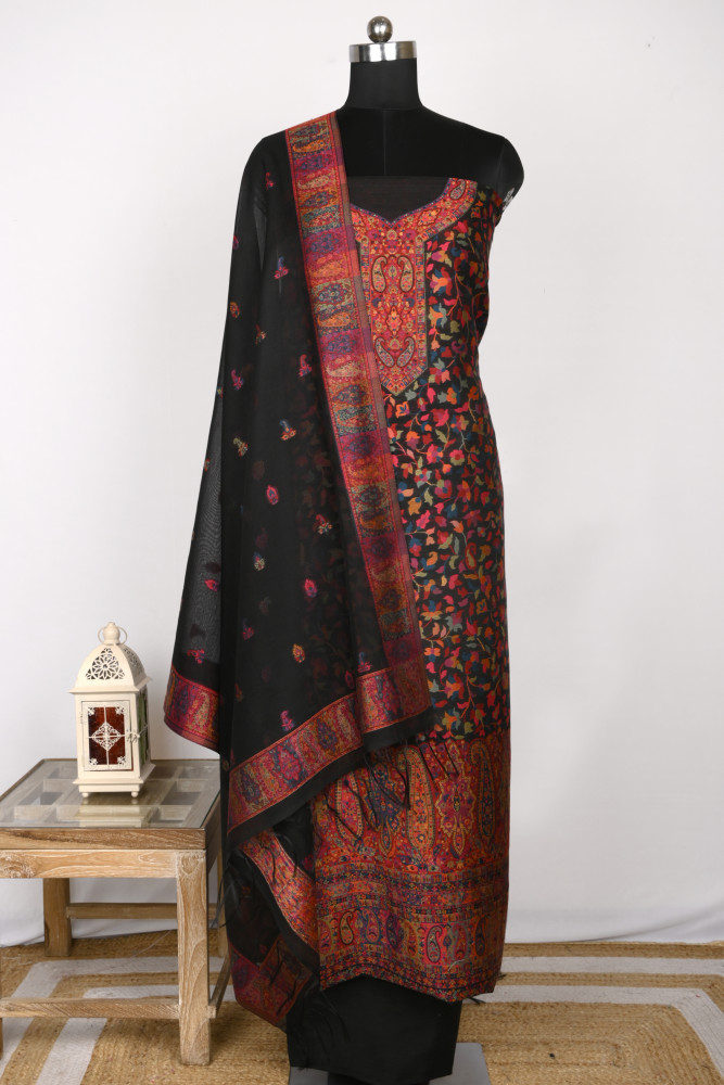 Image of Black Pure Pashmina Suit Set with Pashmina Dupatta - WEPSH103