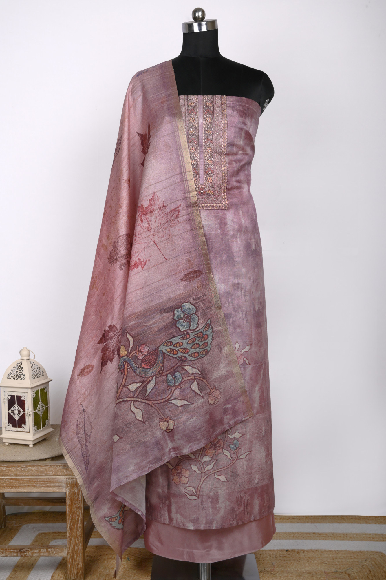 Mauve Art Tussar Unstitch Suit with Dupatta - R157-SPR2443A