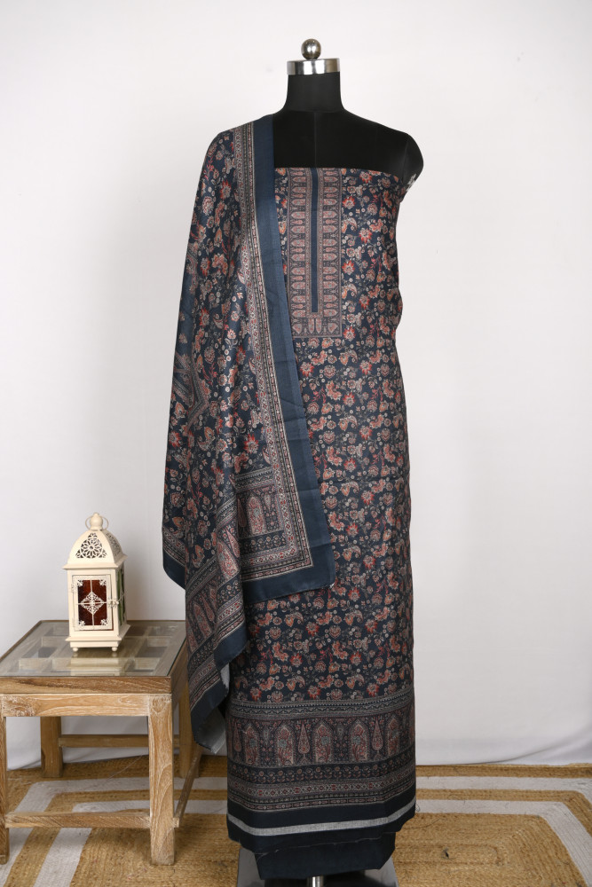 Image of Blue unstiched spun suit set with Dupatta - 1000-70371A