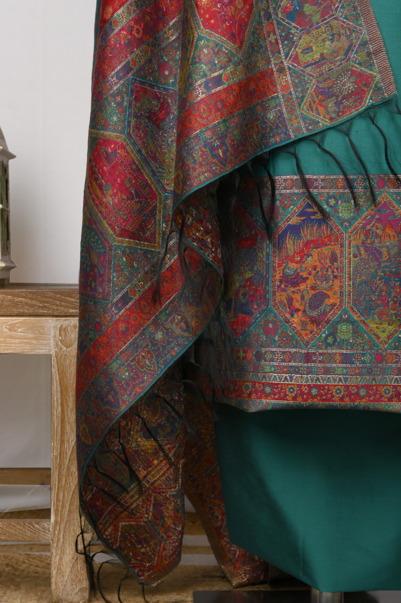 Green Silk Suit Set With Pashmina Dupatta - WEPSH102