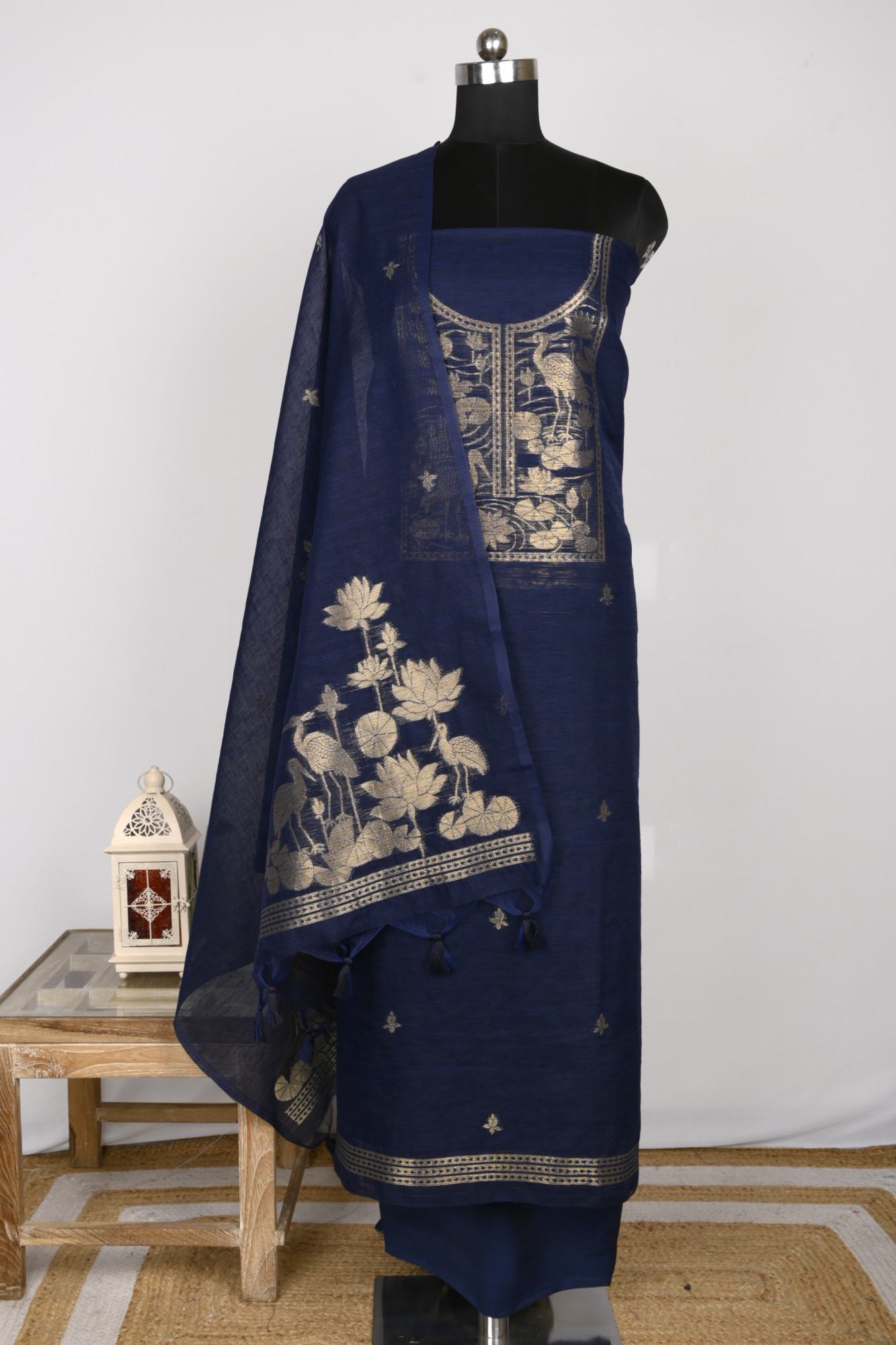 Blue Chanderi Silk Suit Set With Zari Weaving - 811-ACVD16A