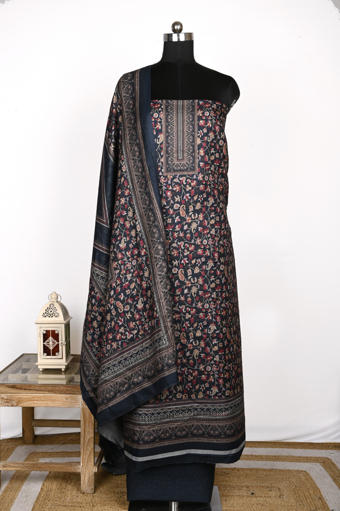 Blue Spun Printed Suit Set with Spun Dupatta - 1000-70373A