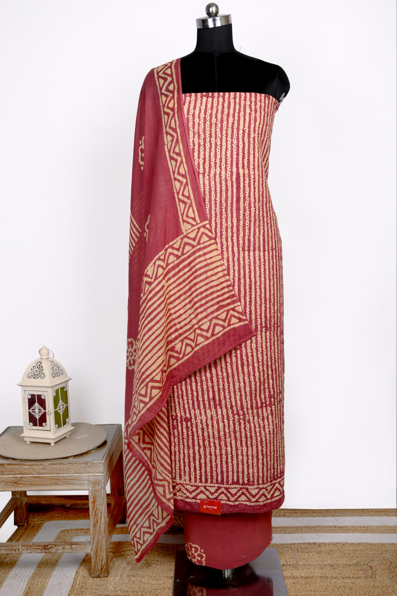 Mauve cotton Suit Set with Beautiful Dupatta - 983-6047-1A