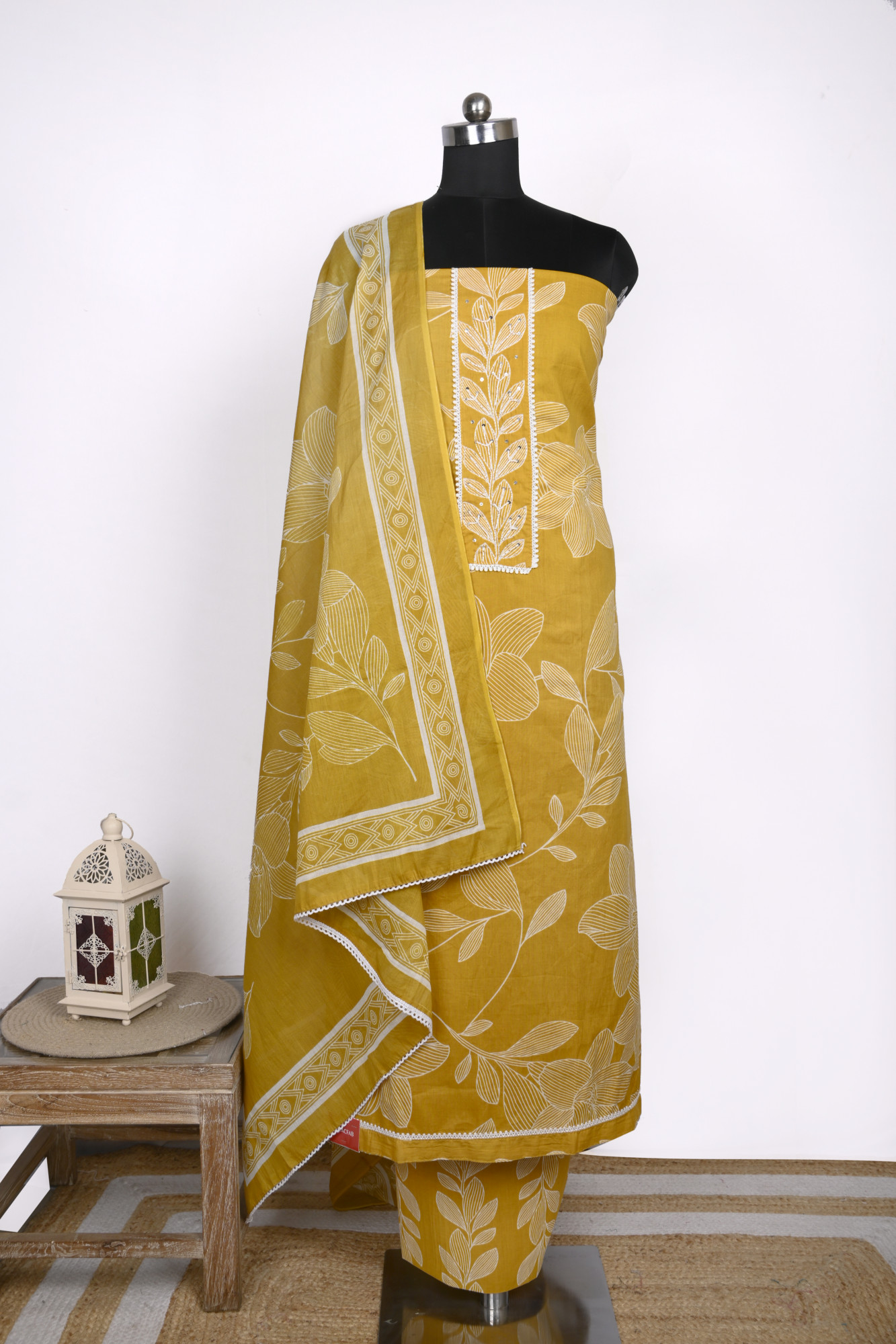 Mustard cotton Suit Set with Beautiful Dupatta - 983-4850-14C