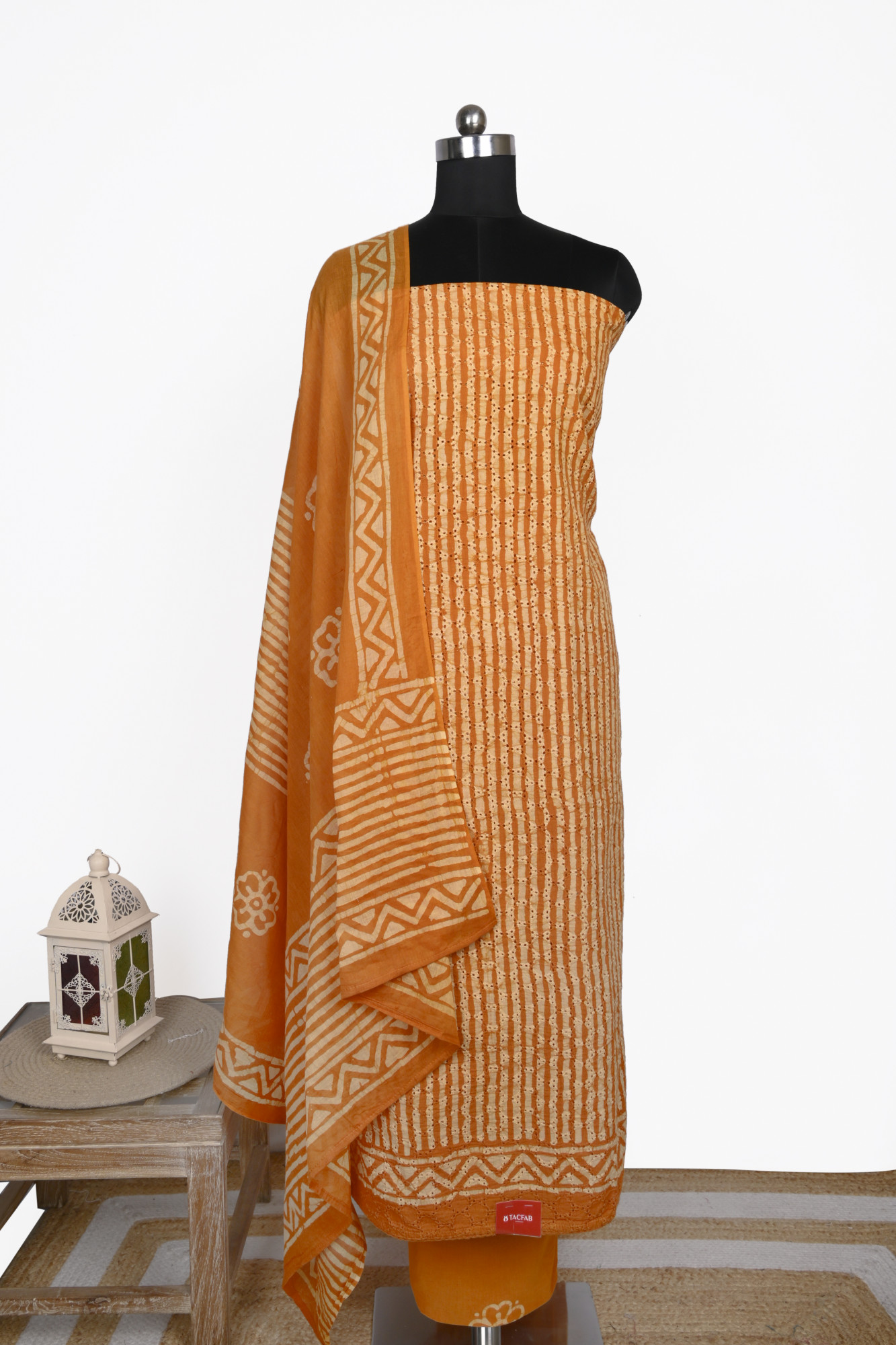 Orange cotton Suit Set with Beautiful Dupatta - 983-6047-1D