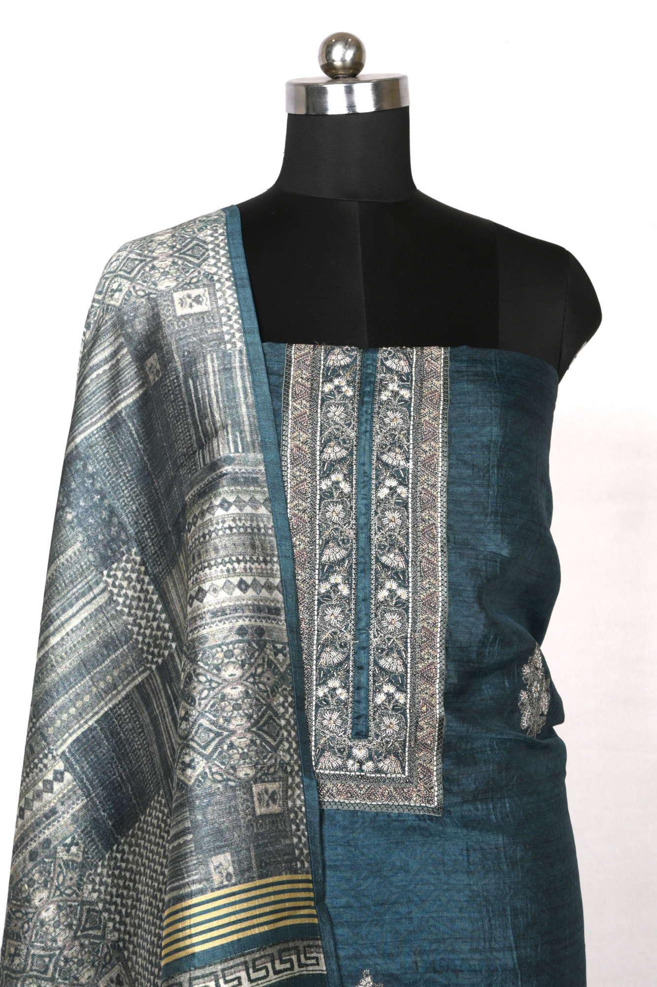 Blue Silk Suit Set with Beautiful Silk Dupatta - R157-SPR2501A