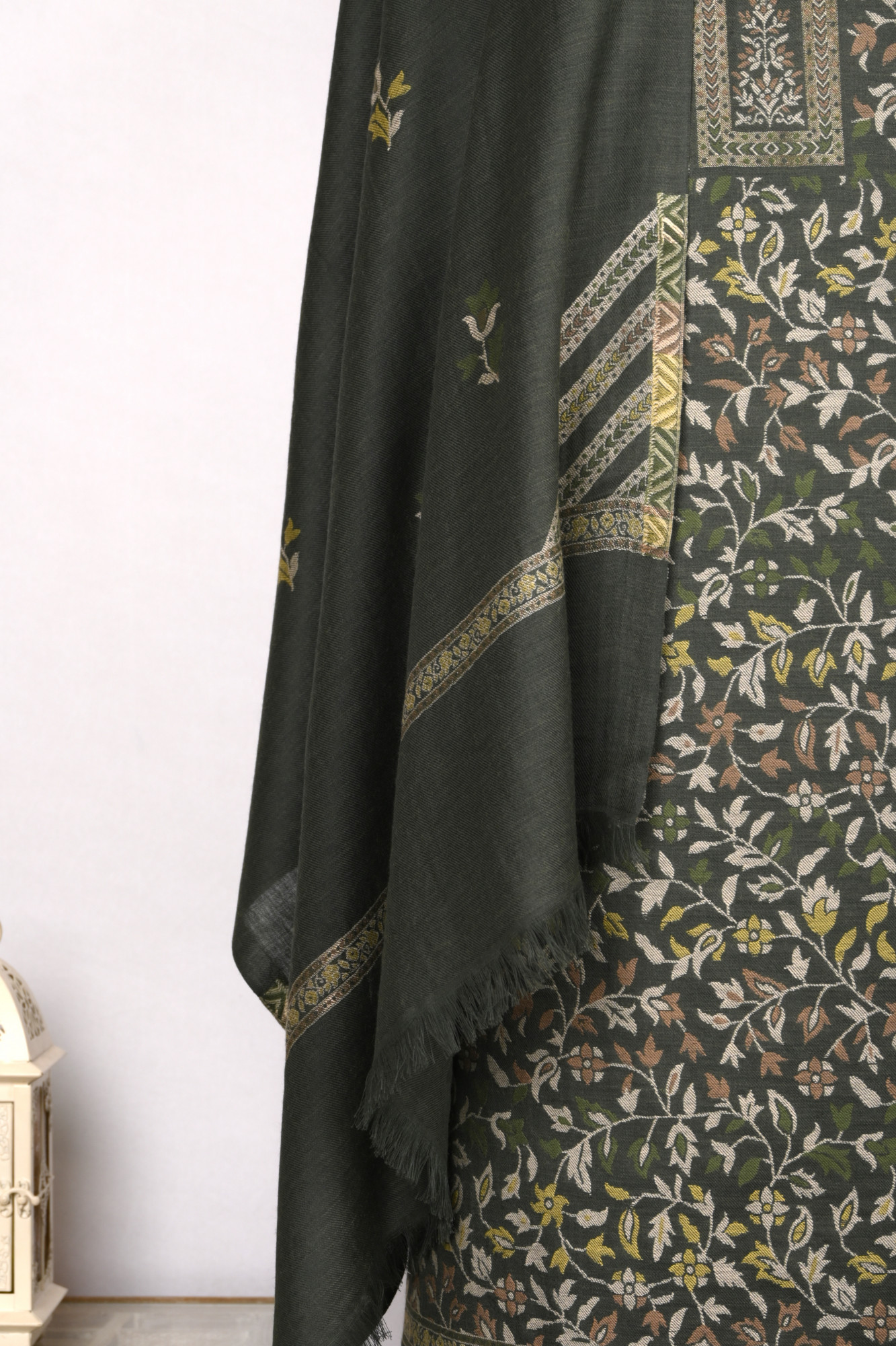 Green  Pashmina Suit set with Pashmina Dupatta- PASH1412A