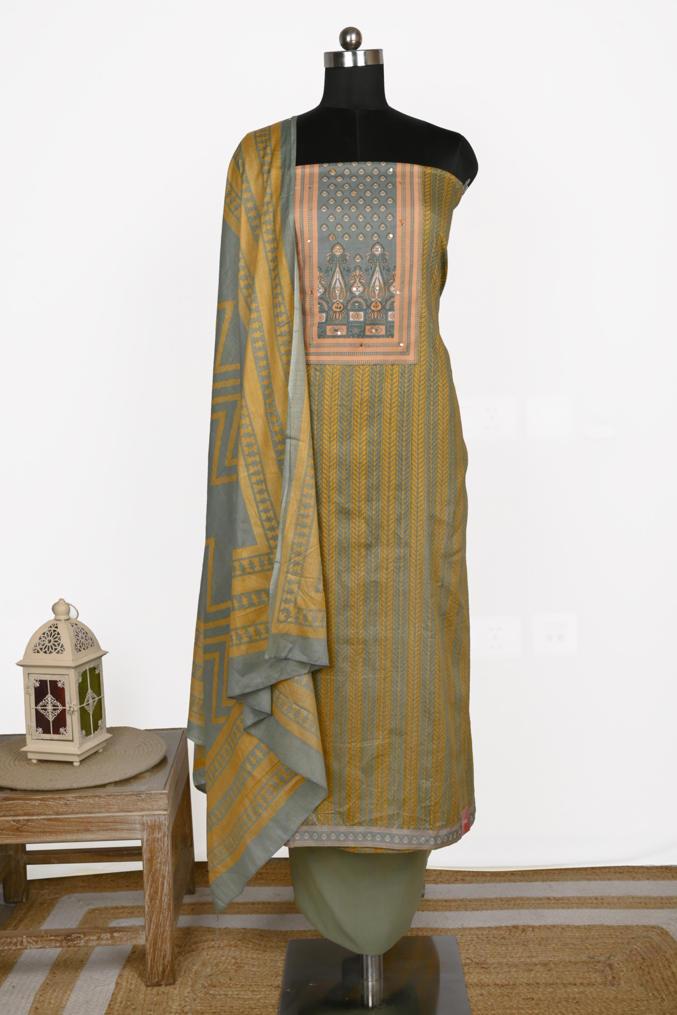 Mustard Muslin Suit Set with Beautiful Dupatta - 983-6007C