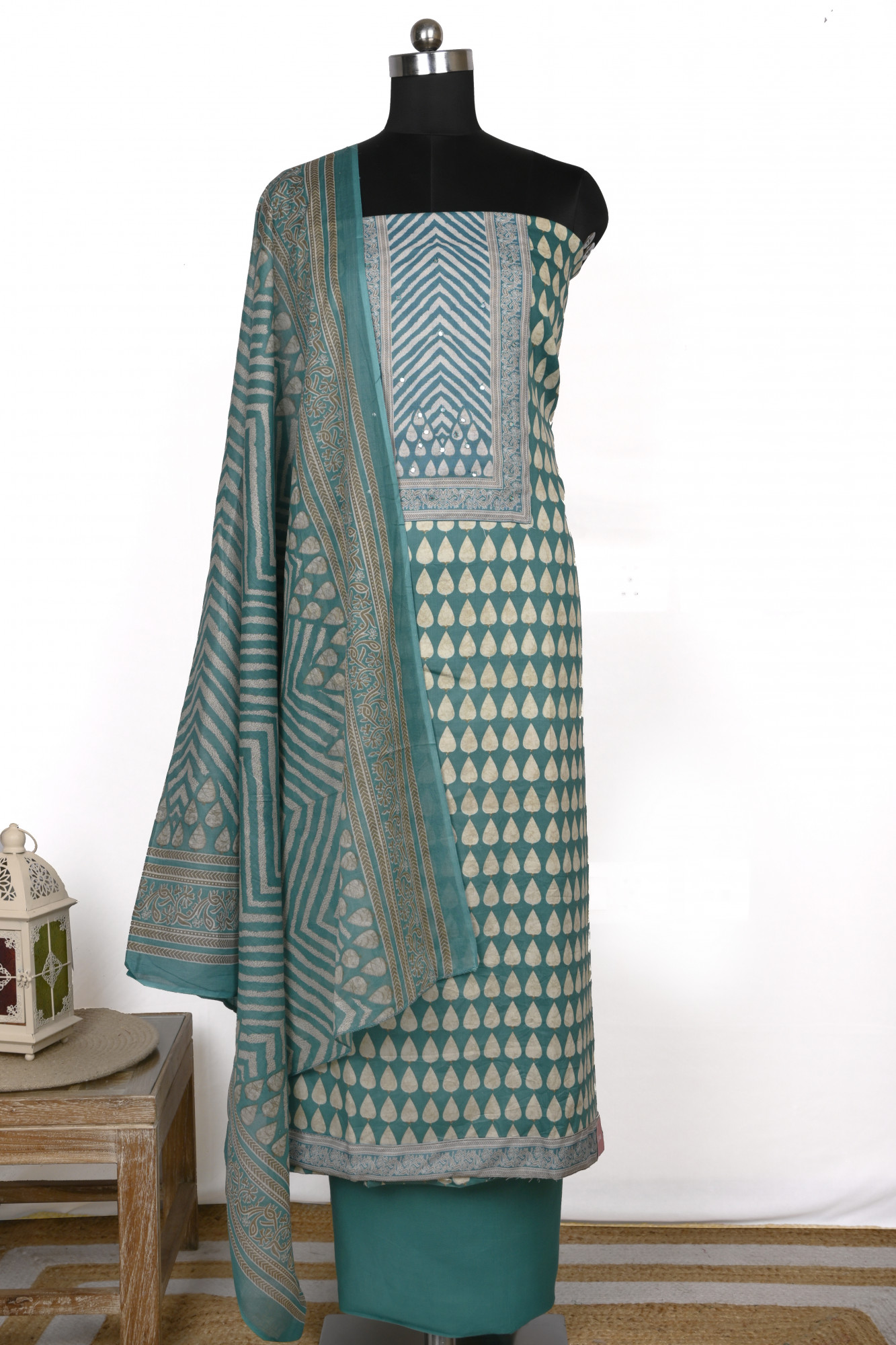 Firoze cotton Suit Set with Cotton Dupatta - 983-4984B