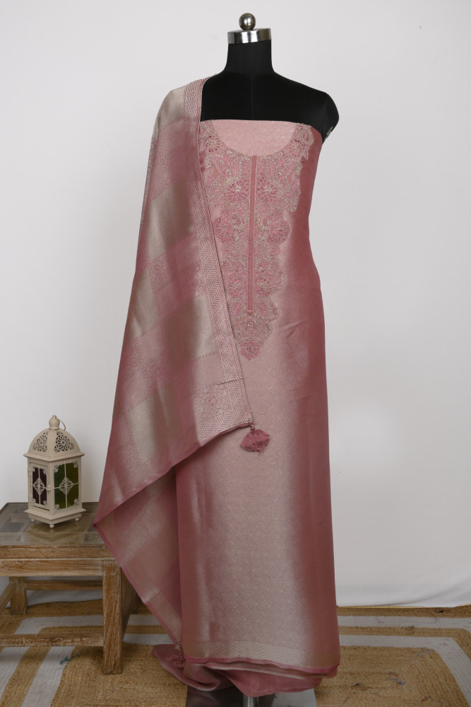 Image of Pink Silk Beautiful Unstitch suit set with Dupatta - R157-SPR2409B