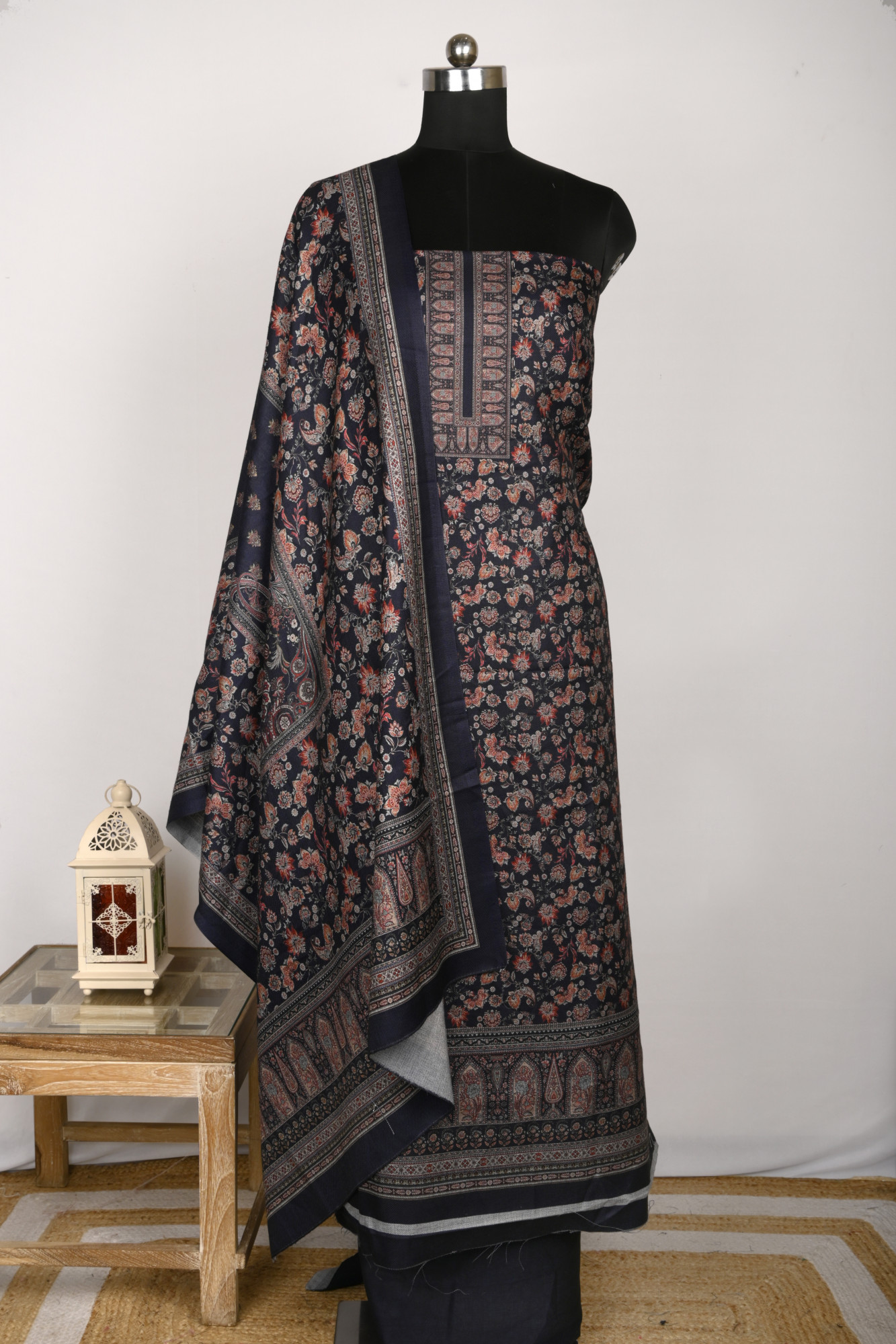 Blue Spun Printed Suit Set with Spun Dupatta - 1000-70371