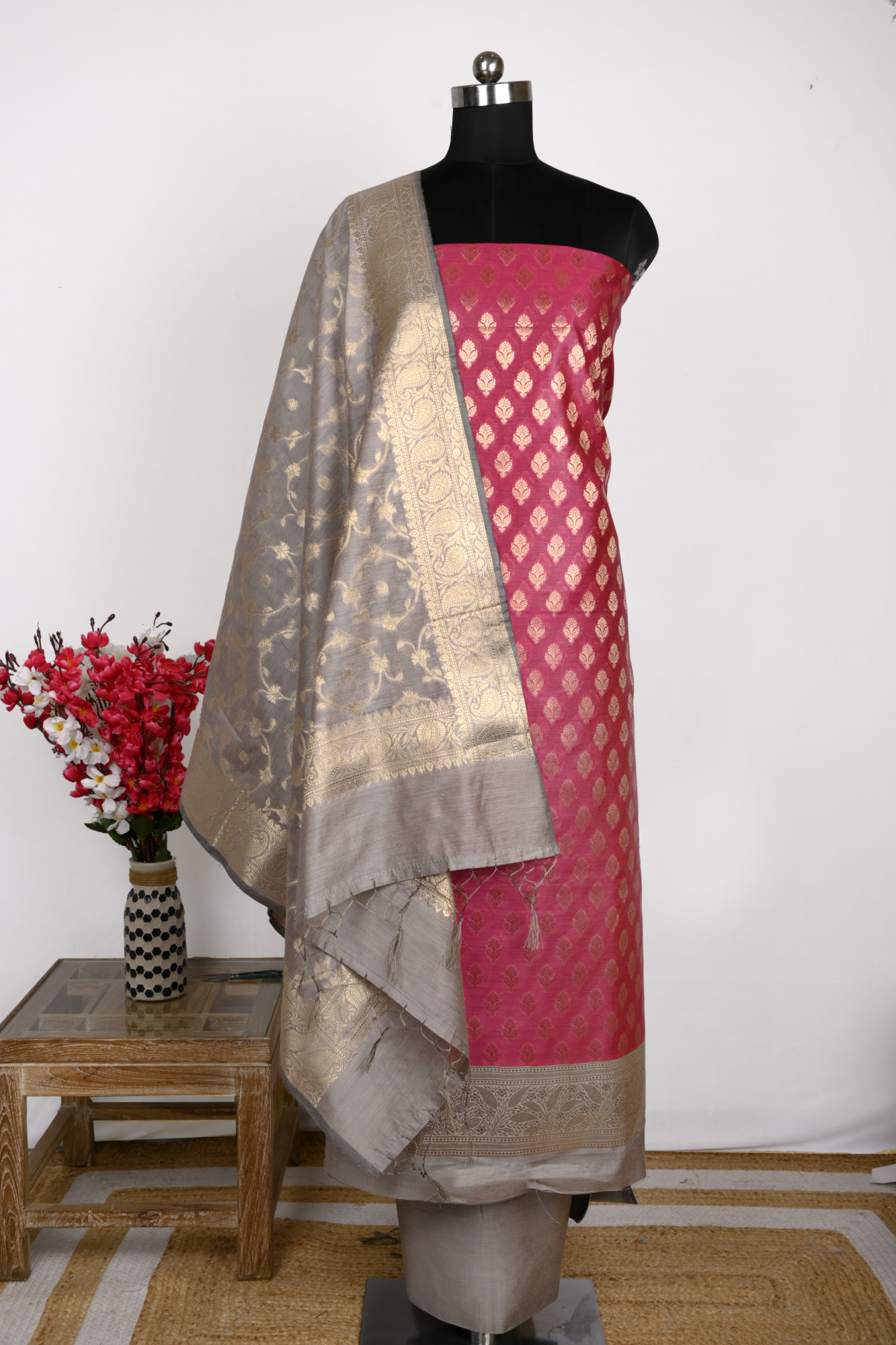 Rani Banarasi Suit Set with Dupatta - 1021-NMRC-2A