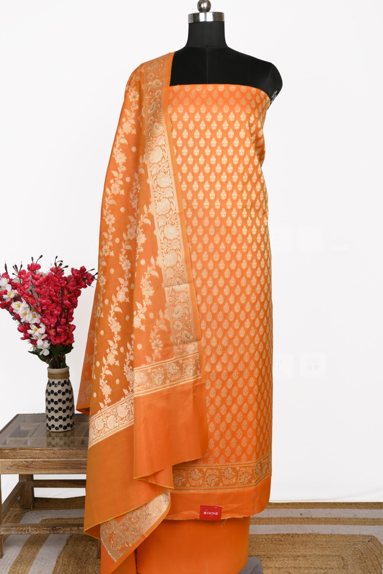 Orange Chanderi silk Suit Set with Chanderi silk Dupatta - 1021-CHDERI-1B
