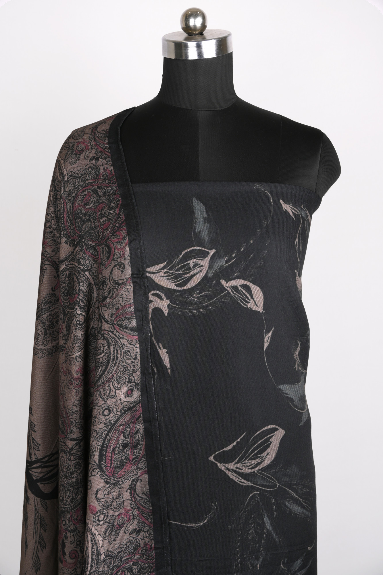 Black Printed Spun Suit Set With Spun Dupatta - VARV06-1B